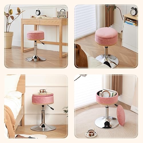 Miniatura 6 de BMWEI Taburete ajustable, silla de maquillaje de altura redonda, taburete otomano de almacenamiento, taburete de tocador pequeño giratorio de 360 de