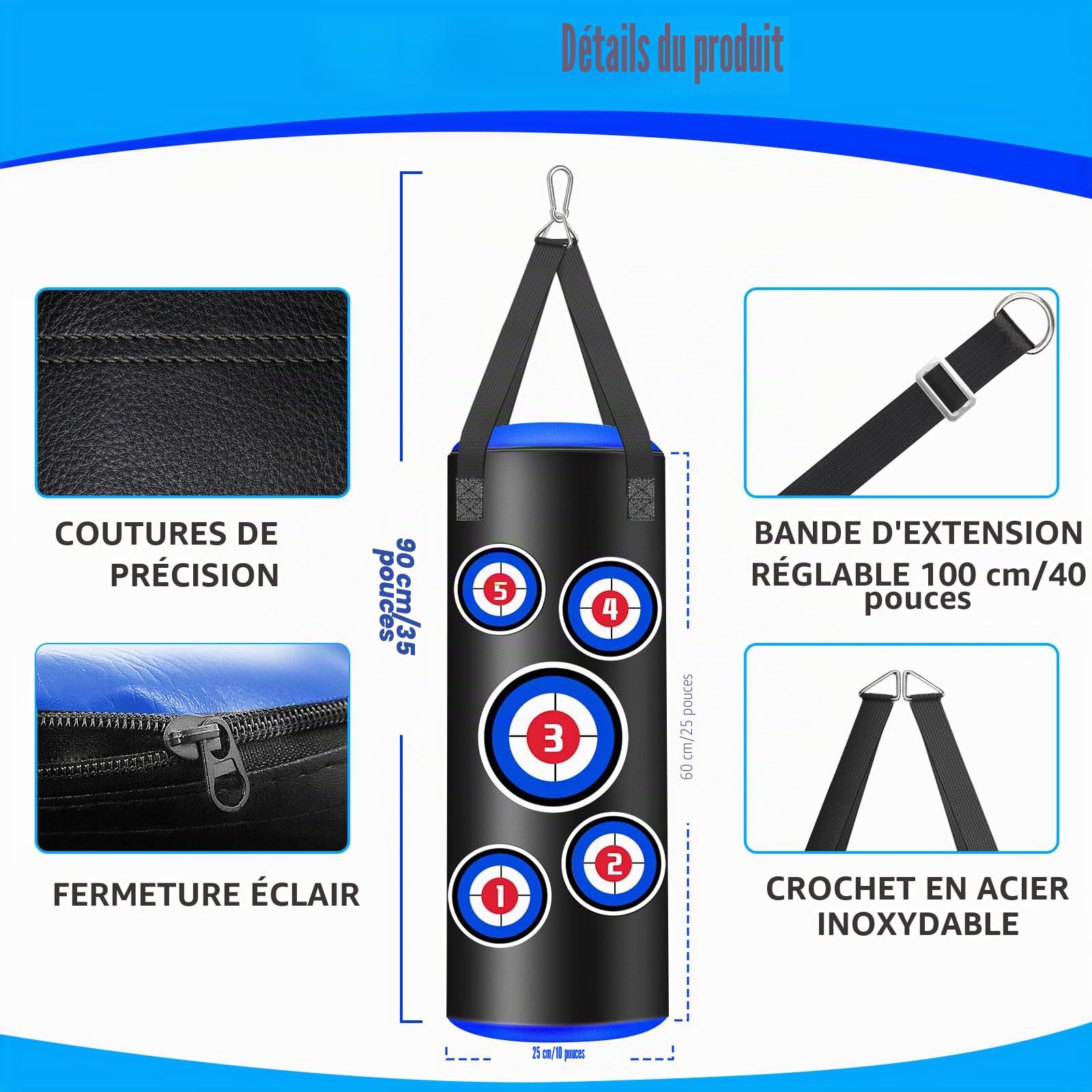 Sac de Frappe Enfants 2ft, Rempli Anti Balançoire Lourd Boxe Punch Bag avec Gants Kit pour Muay Thaï MMA Arts Martiaux Sparring Punching Kickboxing D’entraînement, Domicile Gym Fitness