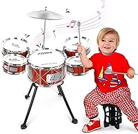 TWFRIC Toddler Drum Kit for Kids 3-5: Stable Rock Drum Set with 5 Drums, Cymbal, Stool & Soft Sticks - Musical Toys for Boys Girls