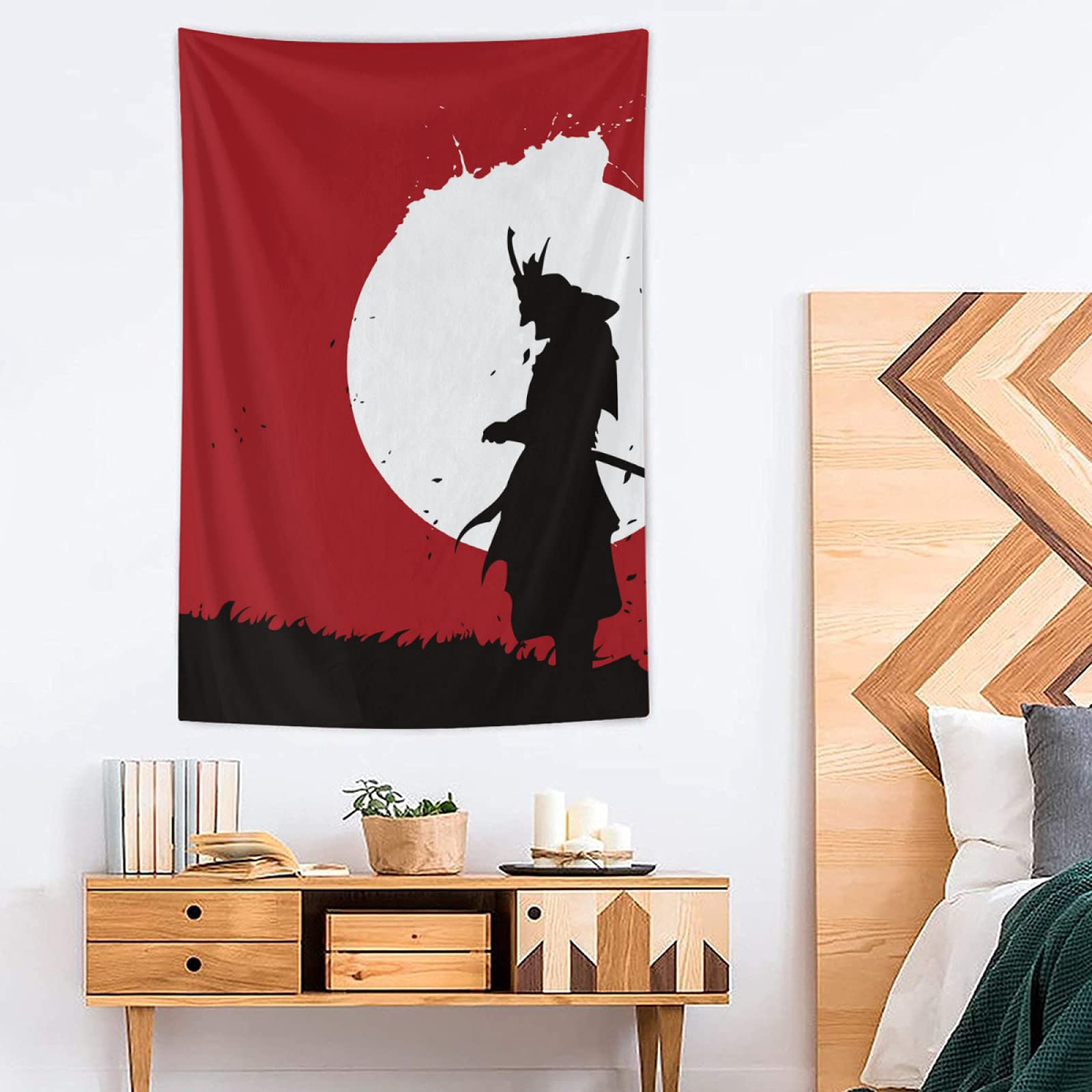 Arazzo per camera da letto in stile samurai giapponese, per appendere alla parete, misura extra grande, per soggiorno, dormitorio, 150 x 220 cm
