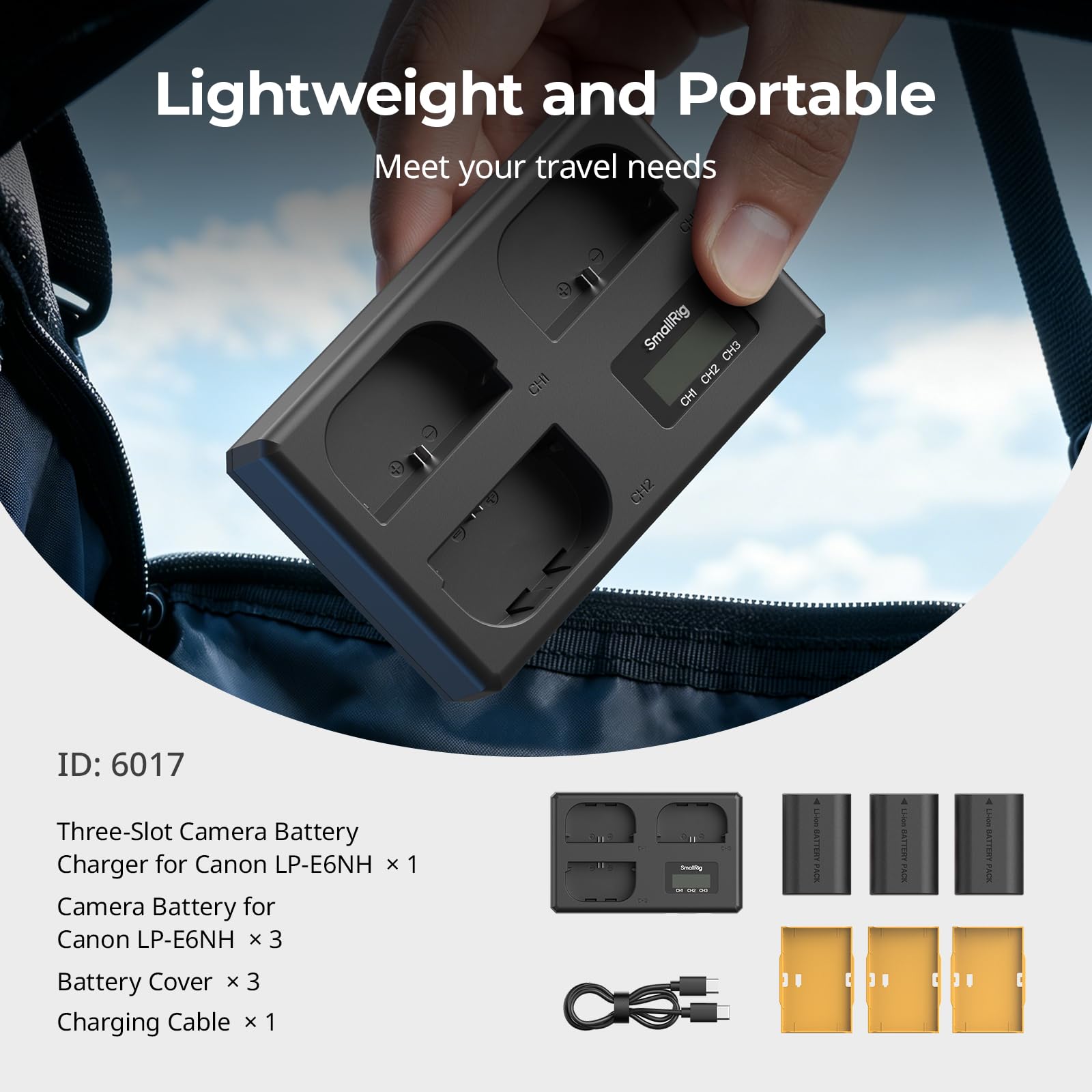 SMALLRIG Kit de Batterie LP-E6NH appareils pour Canon, Chargeur LCD Triple Emplacement avec 3 Batteries 1940 mAh, décodage Complet pour Canon EOS R6 Mark II, R5, R6, R7, R5C, 5D Mark II/III/IV -6017