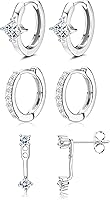 Milacolato 3 Pairs 925 Sterling Silver Huggie Hoop Earrings for Women - 14K Gold Plated, Hypoallergenic CZ Cartilage Stack Set for Multiple Piercings