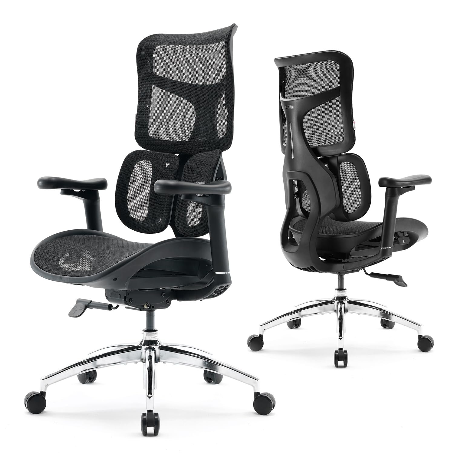 SIHOO Ergonomic Office Chair - with Dual Dynamic Lumbar Support, 5-Level Adjustable Backrest, 4D Coordinated Armrests, 135-degree Max. Recline Angle, Suitable for Home Office