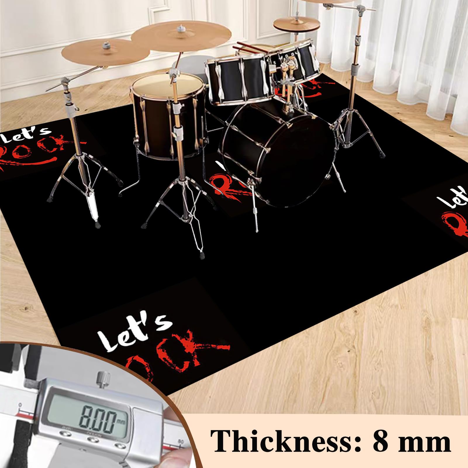 Tapis de Batterie électronique, Tapis Professionnel de Jazz Non Glissants, Tapis de Tambour Insonorisé, Tapis pour Batterie pour Grosse Caisse Claire et Autres Instruments de Musique 120 x 80 cm