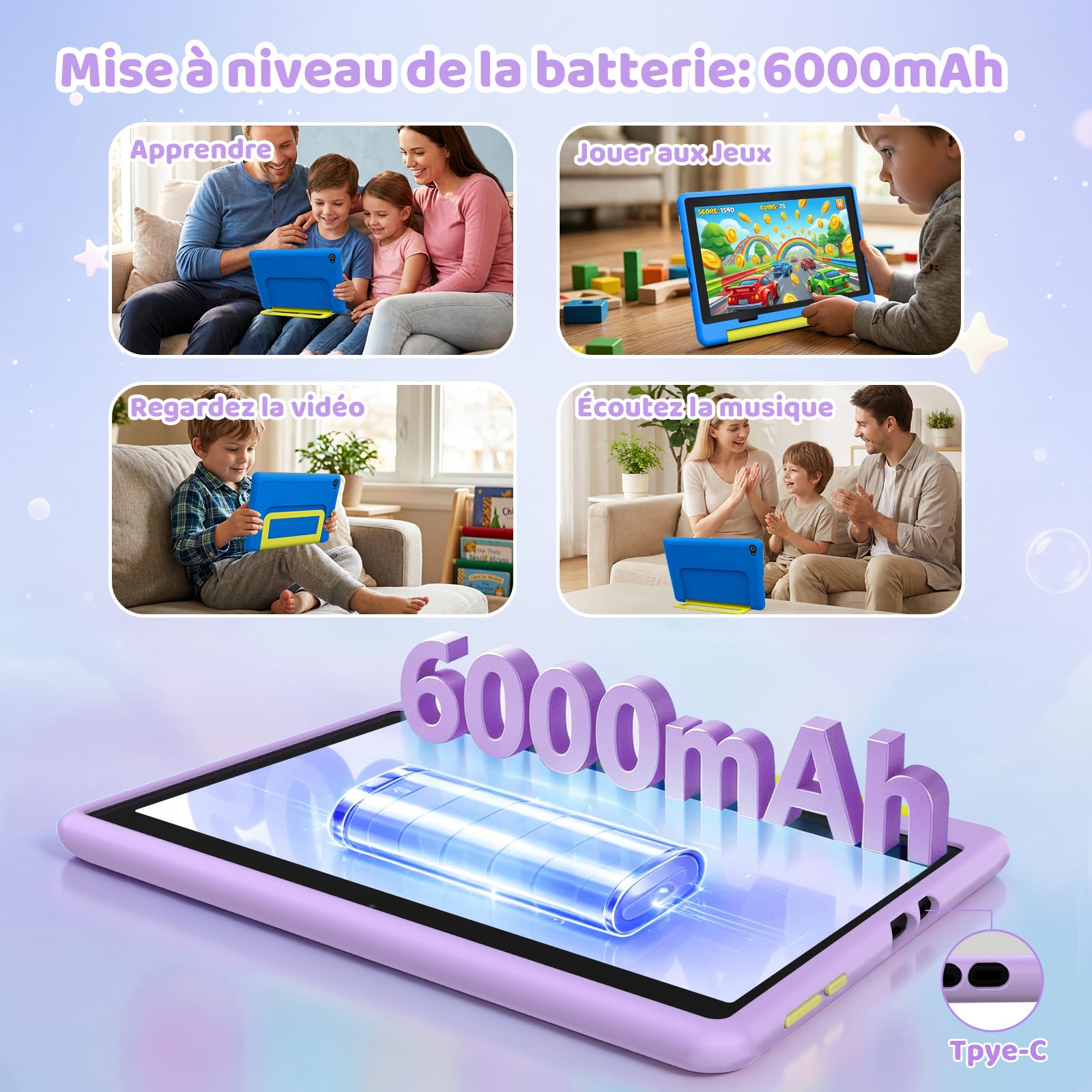 Android 16 Tablet 10 Pollici, 24 GB , Espandibile Modalità Ufficio, Schermo Diviso, 5 MP8 MP, Wifi 6, BT 5.4, Custodia Resistente Ai Bambini, Per Bambini 6000 Mah, 1 TB, 64