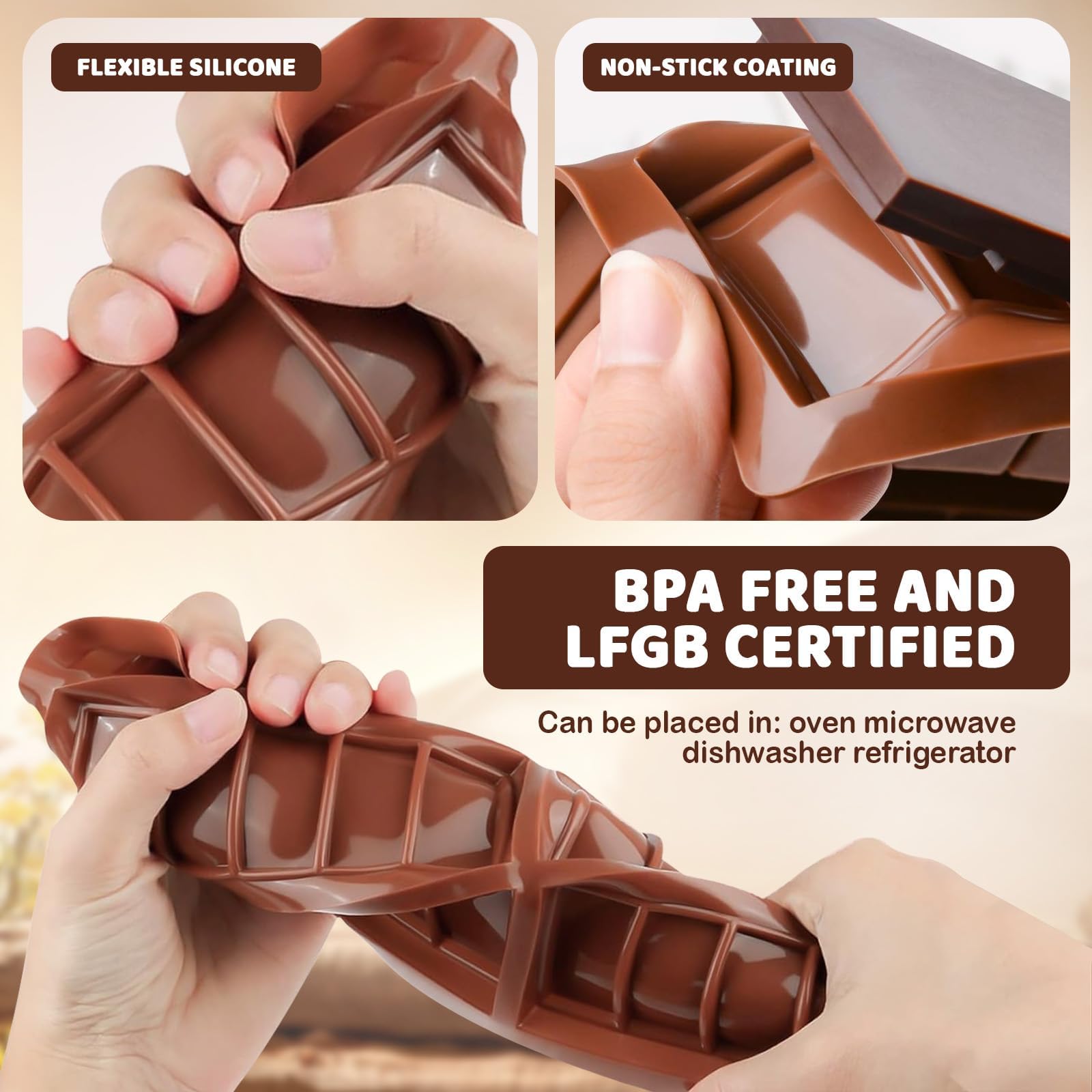 2 Stampi In Silicone Per Cioccolato Dubai, Forma A Tavoletta Profonda, Per Barrette E Caramelle
