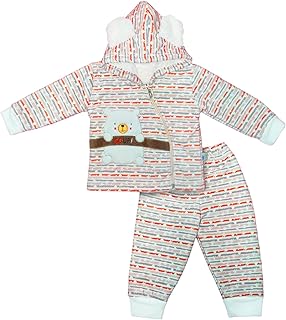 طقم بيجامة للجنسين من بيبي شورا مكون من قطعتين مكون من سويت شيرت بغطاء للرأس وأكمام طويلة وبنطلون بيجامة مطرزة (عبوة من قطعتين)