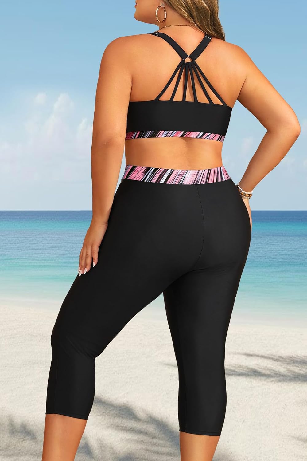 Yonique 3 Piece Plus Size Swimsuits for Women Tankini Tops with Sports Bra and Swim Capris Athletic Bathing Suits - Image 3