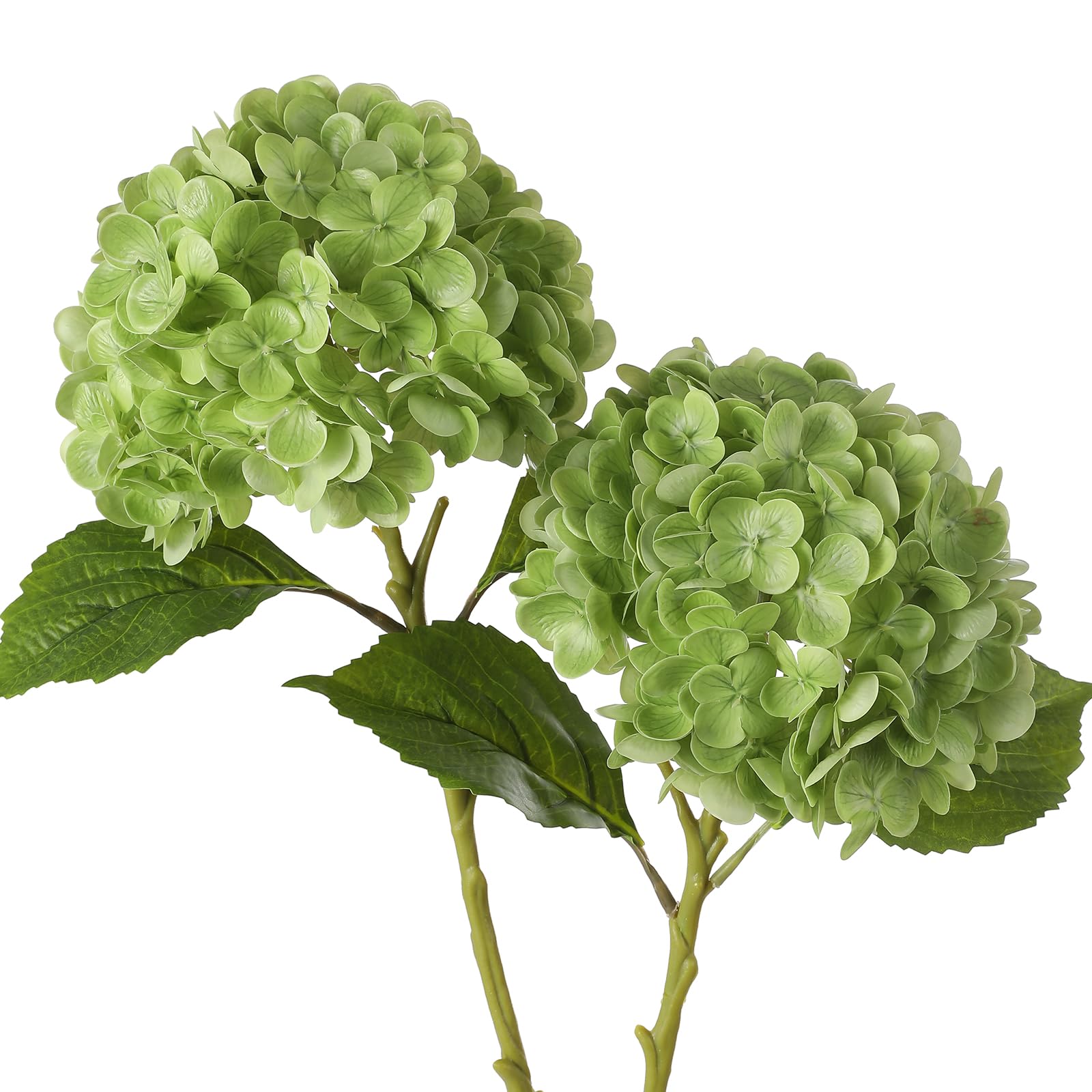 JUSTOYOU Hydrangea Flowers Artificial,2 PCS Single Long Stem Realistic Hydrangeas Flower, 19.6Inch Large Real Touch Fake Hydrangea Flower Bouquets for Wedding Home Party(deep green-2pcs)