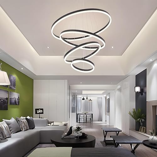 Miniatura 3 de Candelabro LED moderno, lámpara colgante de 3 anillos negra, lámpara colgante regulable y moderna para comedor, iluminación colgante LED