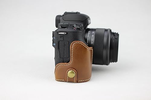 Miniatura 5 de Funda M50, hecha a mano de piel sintética para cámara Canon EOS M50 con lente de 0.59 a 1.77 pulgadas, versión de apertura inferior + correa para el