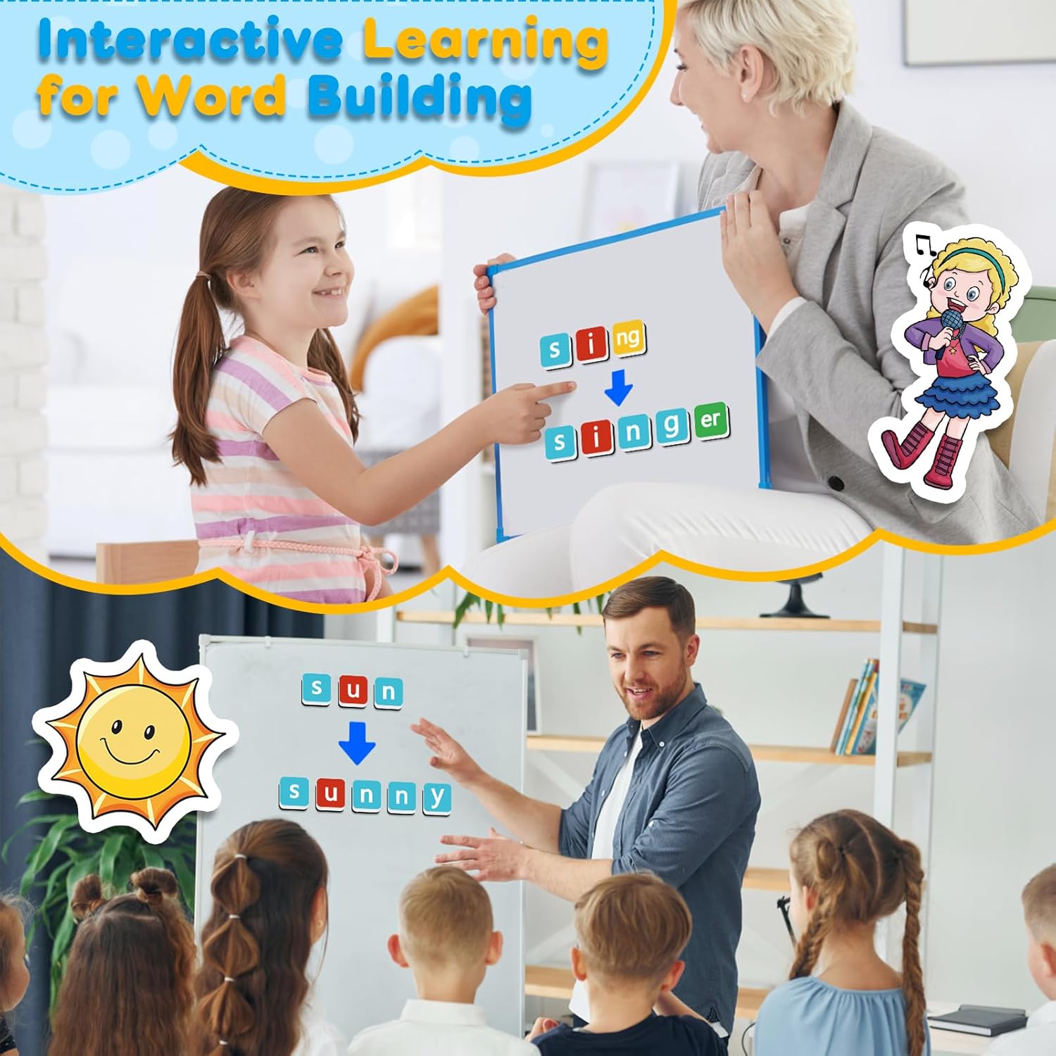 Phonics Magnetic Letter Tiles,Spelling Reading Games Manipulative Phonemic Awareness Sentence Building Alphabet ABC Fridge Magnets Speech Therapy Homeschool Classroom Learning Activity
