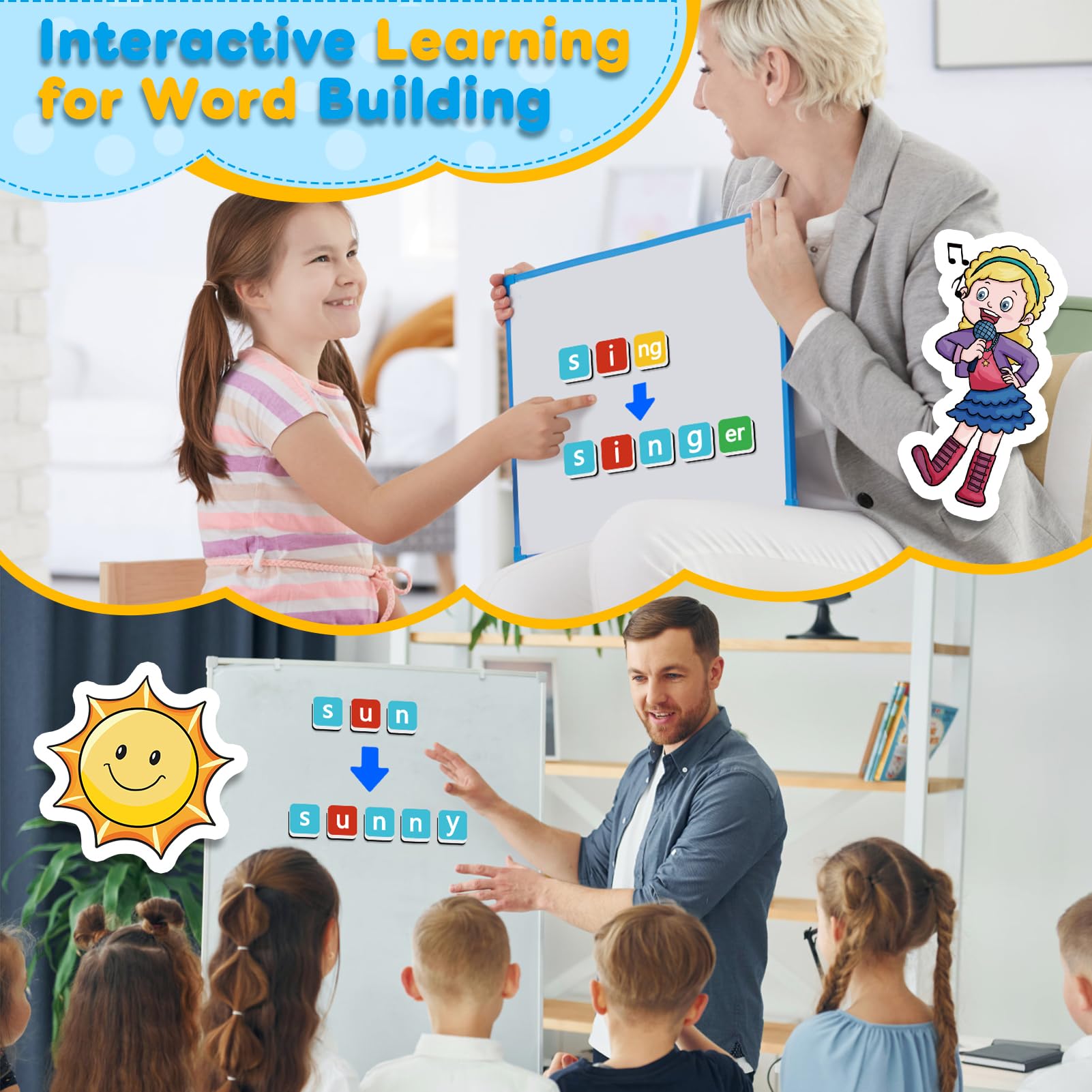 Letras magnéticas fonéticas, juegos de lectura de ortografía, conciencia fonémica manipulativa, construcción de oraciones, alfabeto, ABC, imanes de nevera, terapia del habla, educación en casa 5