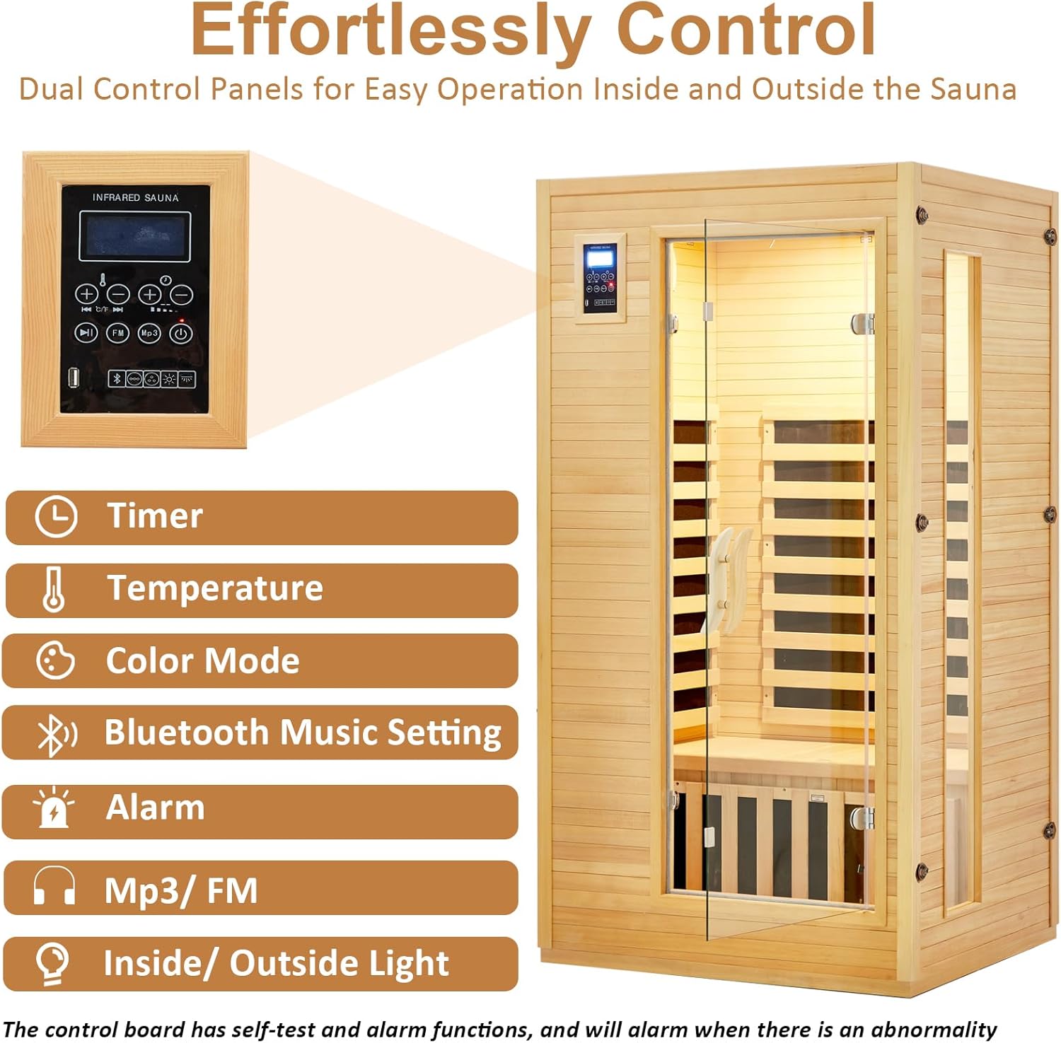 Garvee 2024 Upgrade 1 to 2 Person Sauna, 6 Heating Plate Infrared Physical Therapy Wooden Dry Steam Sauna, Low EMF, MP3 Auxiliary Connection, Dual Controls Inside and Outside Fits, Home Spa Day Use