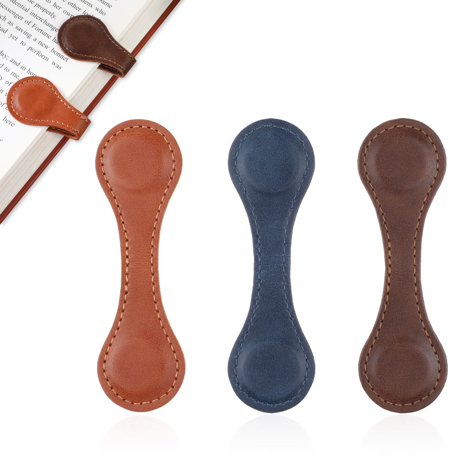 Dimeho 3 marcapáginas magnéticas de piel de doble cara, marcapáginas retro, hechas a mano, pinzas para libros, marcadores de página personalizados, accesorios de lectura para ratón de biblioteca,