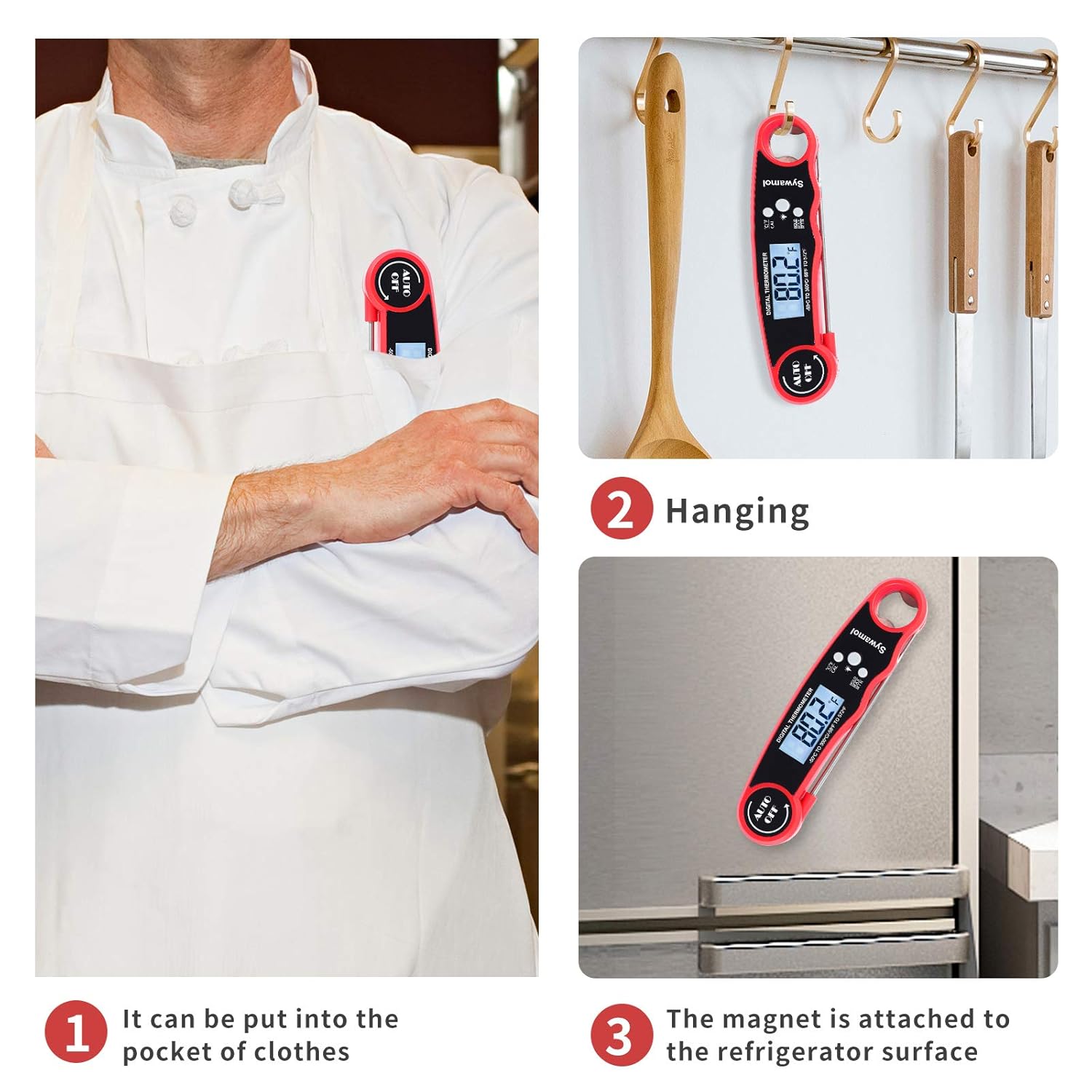 SYWAMOL Meat Thermometer,Instant Reading Digital Thermometer with Folding Probe and Backlit LCD Function for Cooking with 2 Button Cell,Instant Read Thermometer for Kitchen, Outdoor Grilling and BBQ : Home & Kitchen