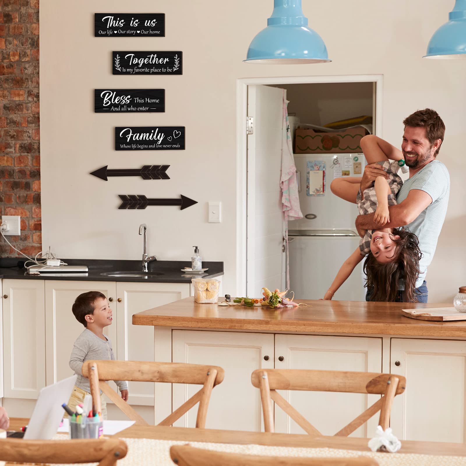 6 carteles de decoración de pared para el hogar, This Is Us/Together/Bless/Family, arte de pared de madera con citas para sala de estar, dormitorio, cocina, decoración de granja, regalos de 4