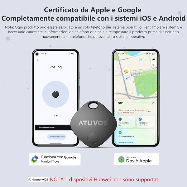 ATUVOS Air Tag Pro Smart Tag Tracker per Android & iOS, Dual System Localizzatore Bluetooth Funziona con Google Funzioni Trova o Apple Dov'è APP, per Bagagli, Borse.Batteria Sostituibile. 2 pezzi Nero - 2