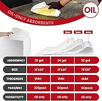 Vista 2 de Almohadillas absorbentes de aceite, 16 x 20 pulgadas, solo aceite, paquete de 100 unidades, control industrial de derrames para aceite y combustible