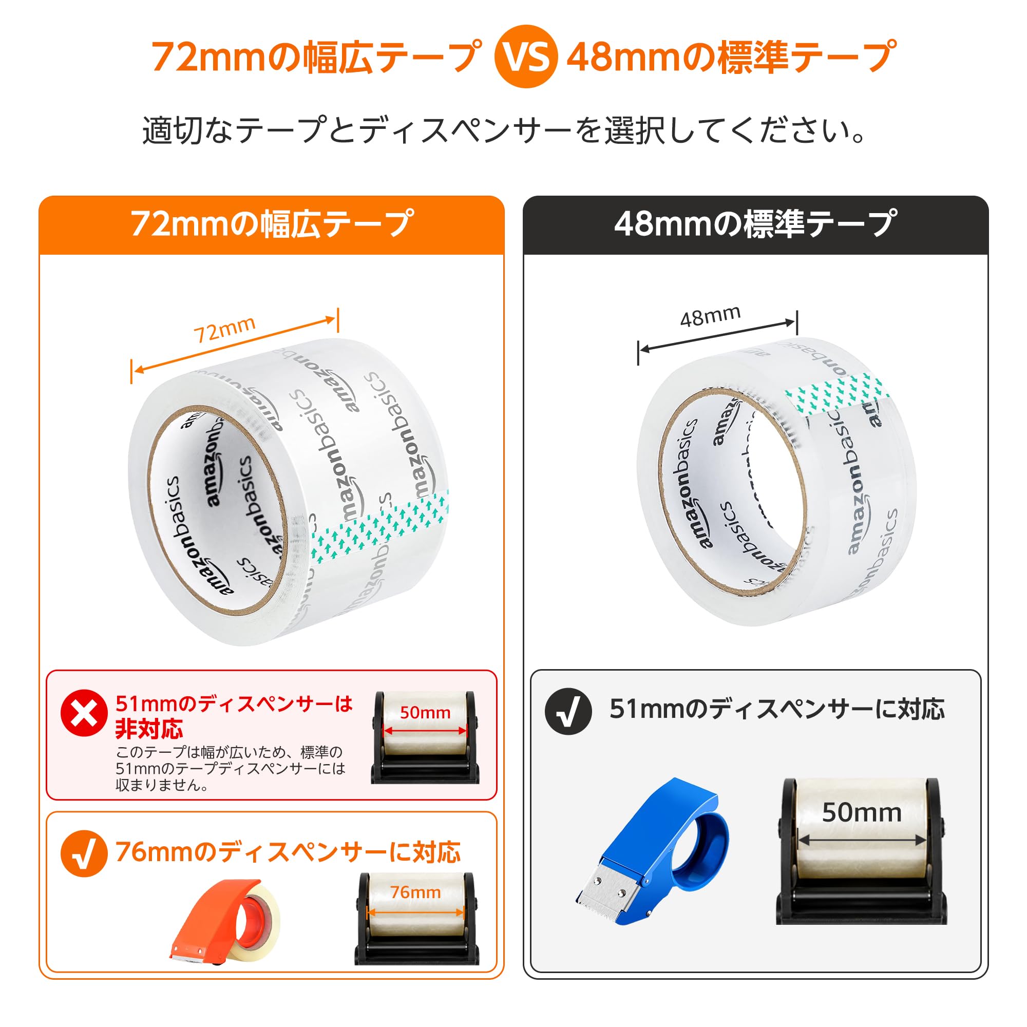 Amazon.co.jp: Amazonベーシック 梱包用テープ (幅7.2cm) 7.6cm用