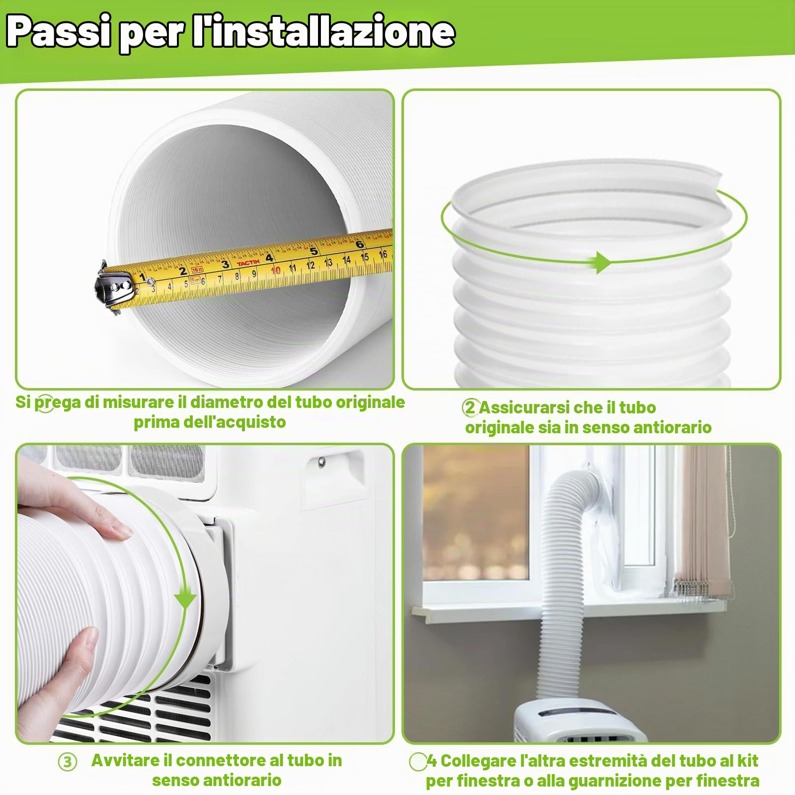 Tubo Flessibile Sfiato PVC Aria Condizionata Mobile con Adattatore, Φ15cm 1.5m Lunghezza Tubo AC Portatile Filettatura Antioraria, Tubi Scarico per Condizionatore/Deumidificatore/Asciugatrici/Cucina