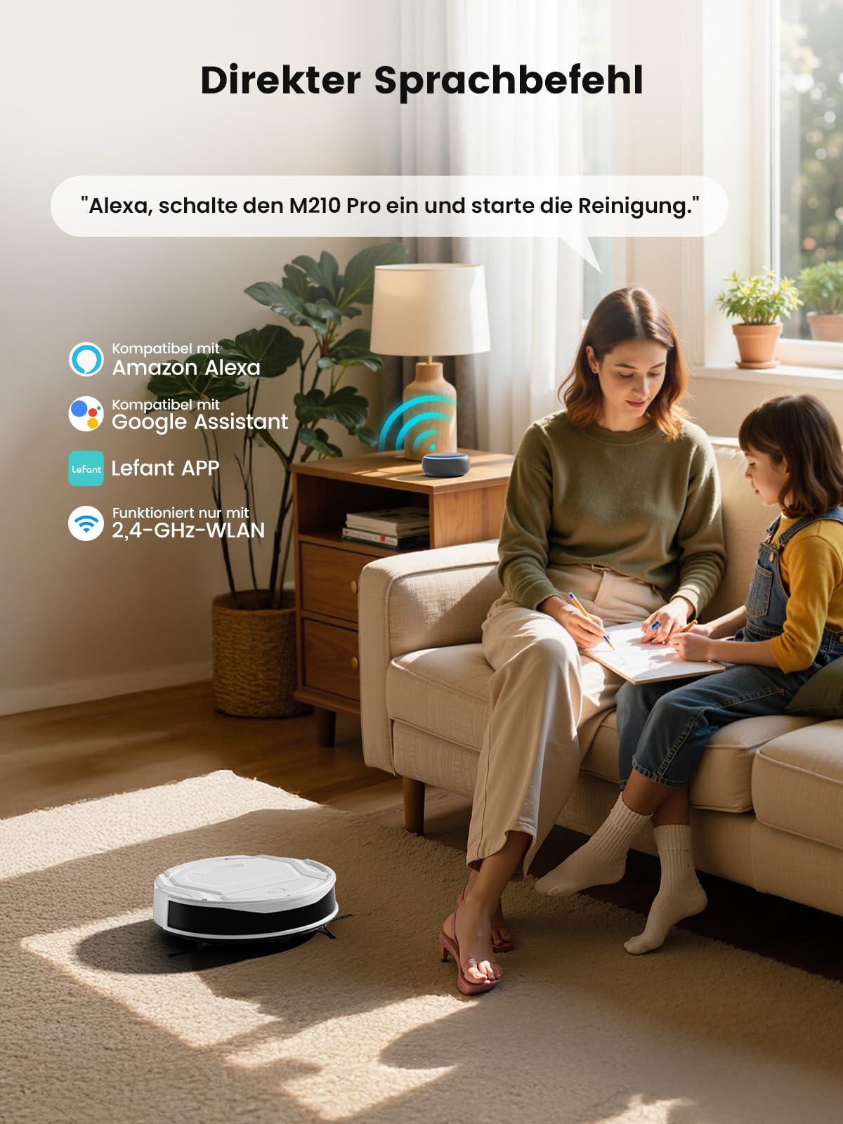 LEFANT M210P Staubsaugerroboter, 2200 Pa, leistungsstark und leise, ultradünn 7,8 cm, WiFi/App/Alexa, Autonomie 120 Min, Teppichverstärkung, ideal für Tierhaare, Teppiche und Harte Böden