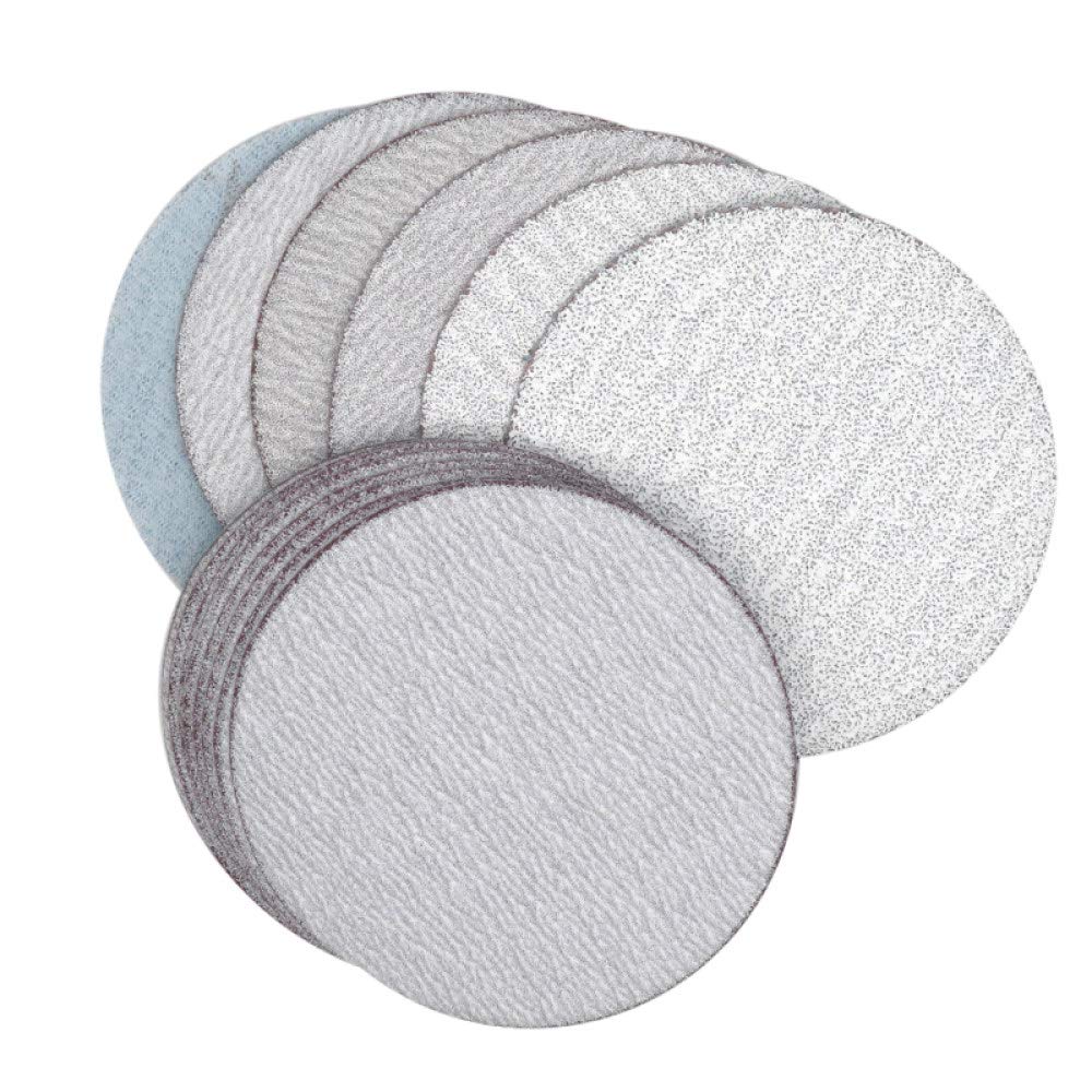 30PCS Discos de lijado de 3 pulgadas y 75 mm Gancho y amp; Papel de lija de lijado en seco blanco de bucle de grano 60 a 1000 para pulido automático de madera, surtido