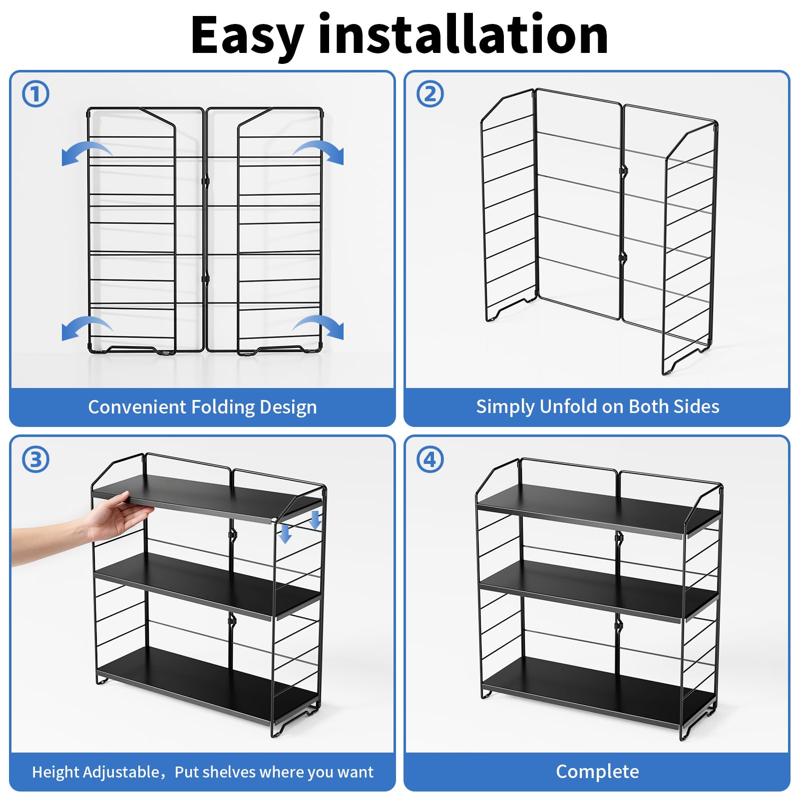 Estante de especias de 3 niveles, organizador de especias independiente, estante de especias de altura ajustable, estante de almacenamiento de condimentos de metal para encimera de cocina