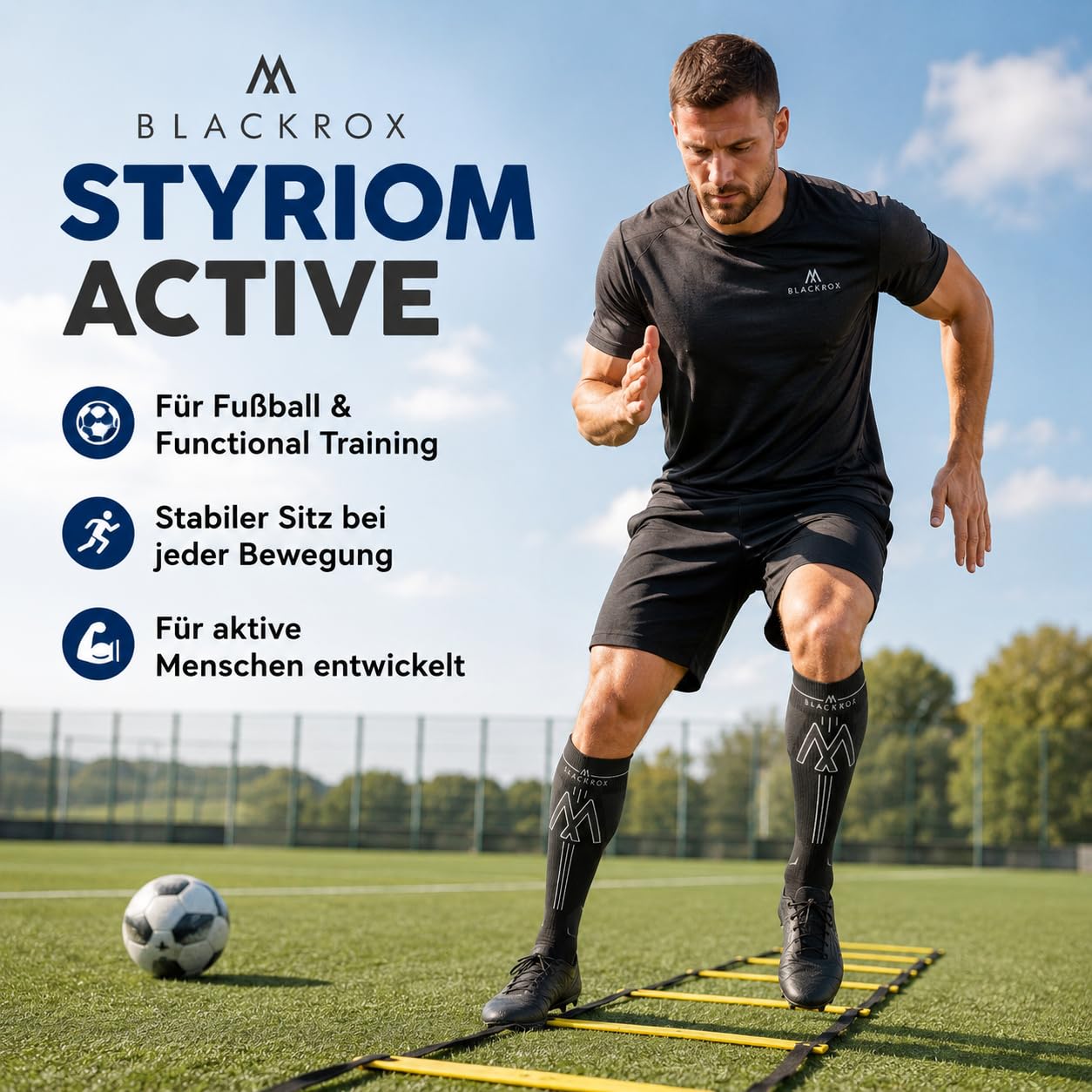 BLACKROX STYRIOM ACTIVE [Vergleichssieger 2026] Kompressionsstrümpfe Damen Herren 1 Paar, Sport & Alltag, atmungsaktiv, für Laufen, Fitness & Beruf
