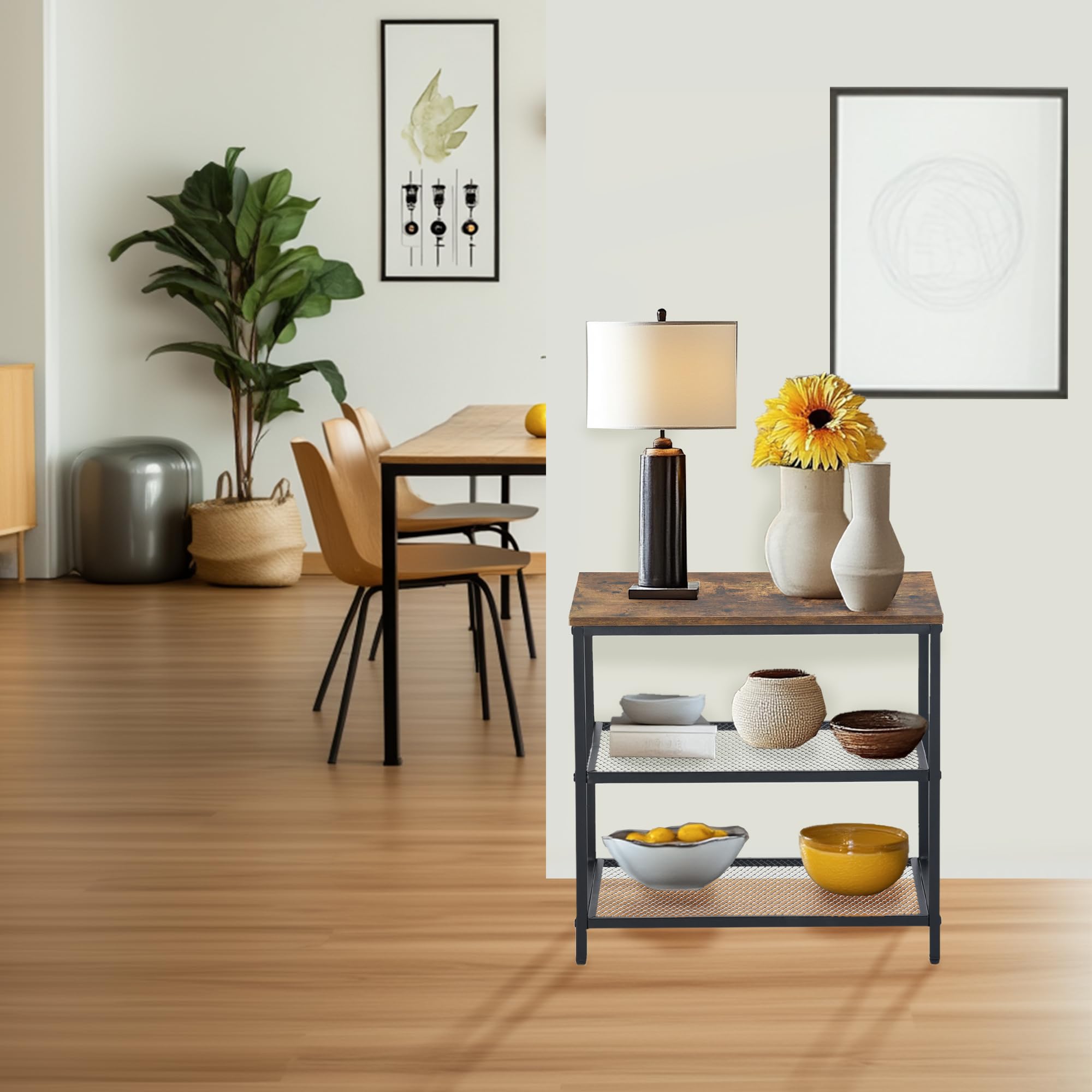 FurnitureR 50CM Hocker Aufbewahrungsbank, Aufbewahrungseinheit mit 3-Regalen und Nivellierfüßen, Hocker Bank mit Vintage MDF, für Wohnzimmer, Schlafzimmer, Flur, Küche, Esszimmer, Braun,50x28x48CM