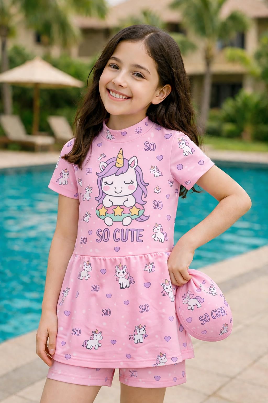 Bubble Berry Girls' Unicorn Swimming Costume, Pink, 3-4 Years 4