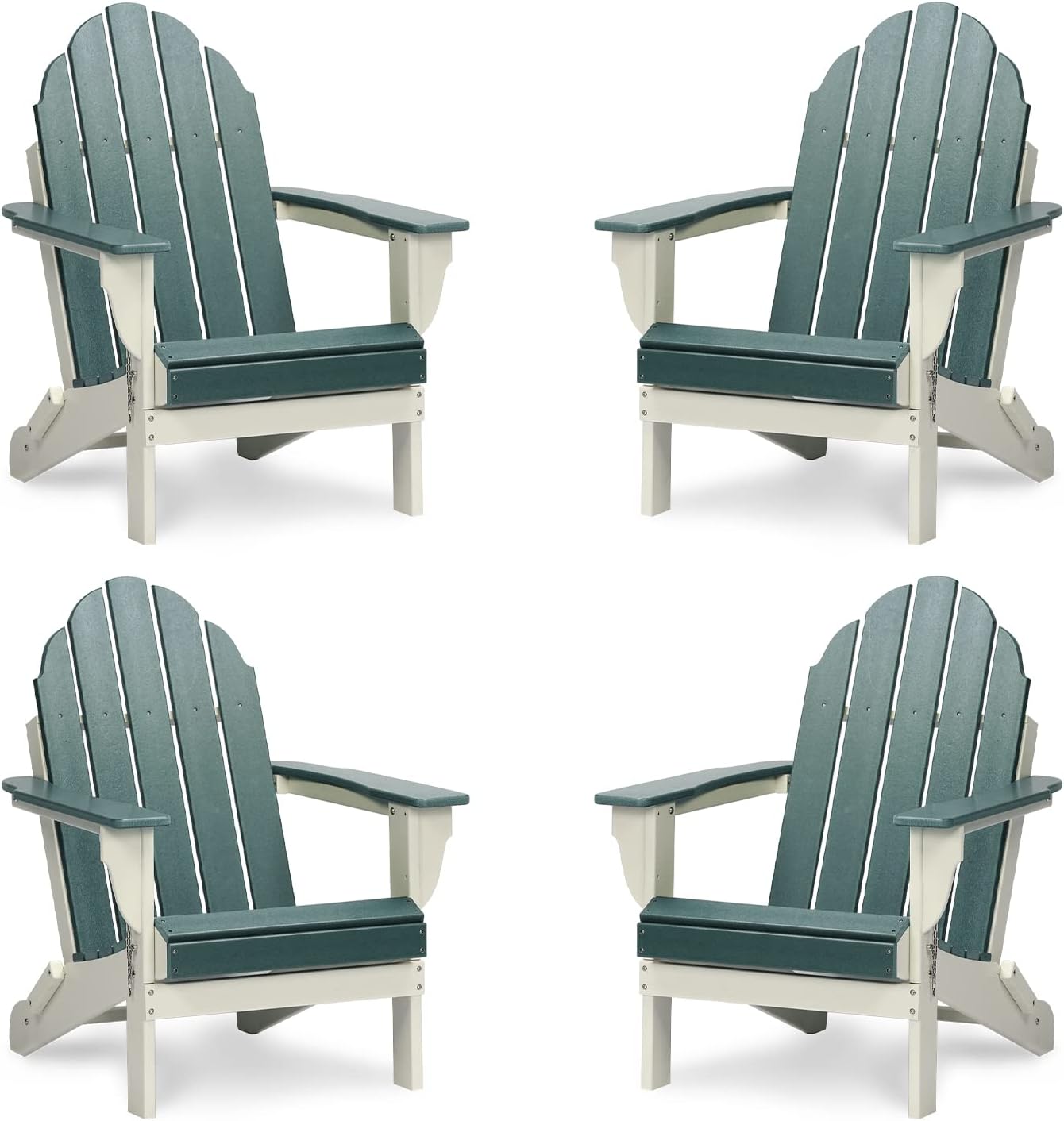 Aoodor HDPE Outdoor All-Weather Folding Adirondack Chair for Patio, Garden, Backyard, Lawn, Fire Pit, Set of 4 Green