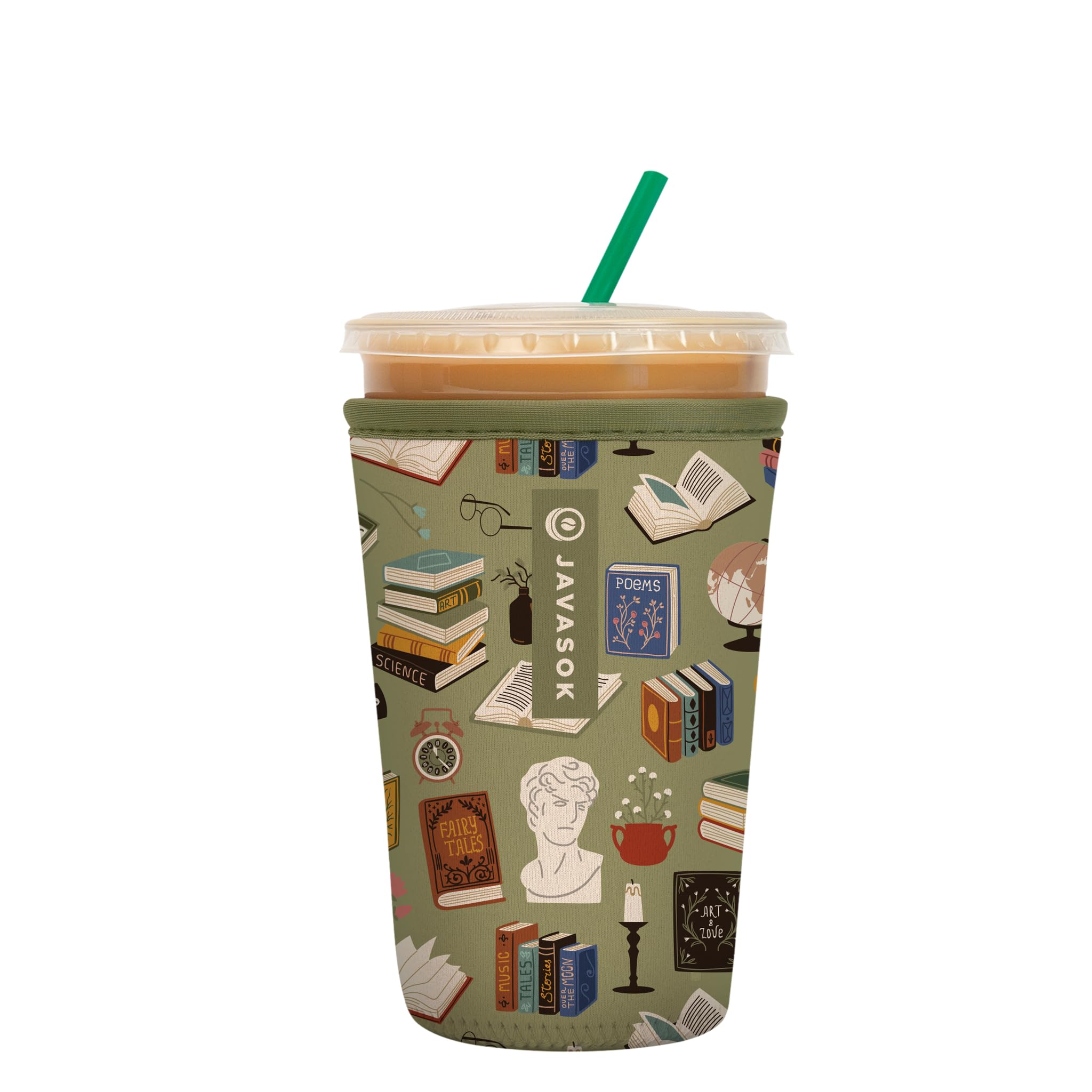 Sok It JavaSok Iced Coffee & Cold Soda Insulated Neoprene Cup Sleeve (Book Club, Medium: 22-28oz)