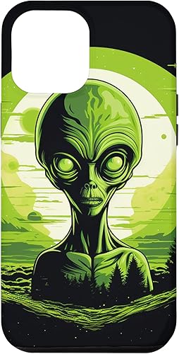 Vista 10 de iPhone 14 Pro Cute Green Alien Head UFO Space Face Alien Case