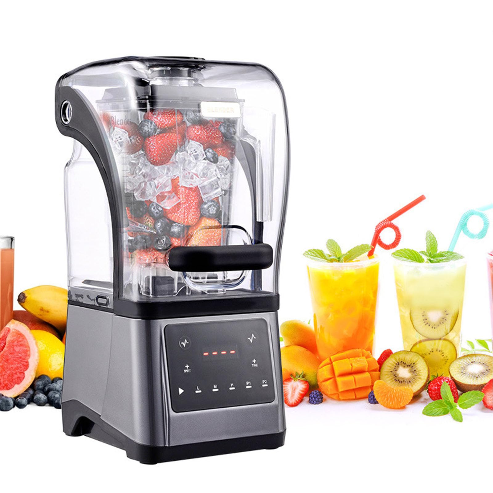 Ice Slush Machine - Mini licuadora silenciosa para batidos, cócteles y té helado, potencia máxima de 1800 W con caja de sonido