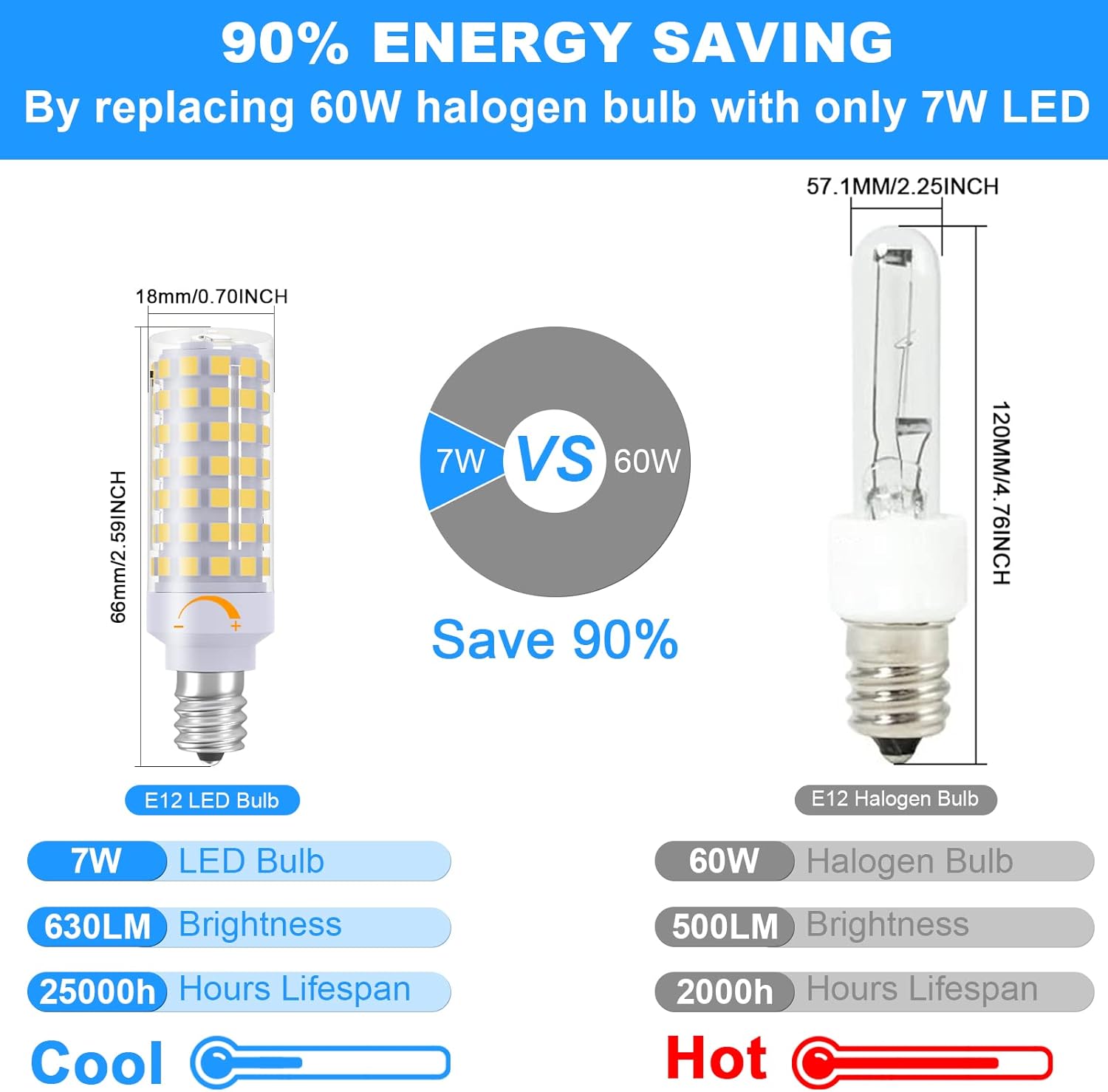 TAIYALOO E12 LED Bulb Dimmable C7 Bulb Equivalent to E12 Halogen Bulb 60W, Natural White 4000K, T6 Small Base, 120V 7W 630LM E12 LED Candelabra Bulbs for Ceiling Fan, Chandelier Light, 6 Pack
