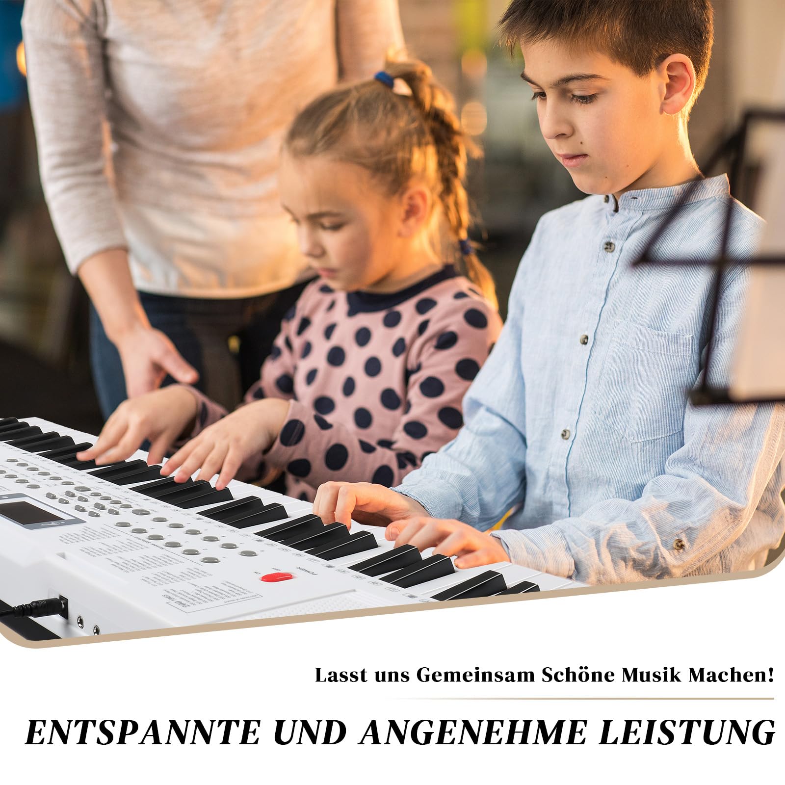 LEADZM Keyboard Pianoforte a 61 tasti, con supporto per tastiera, panca per pianoforte (bianco)