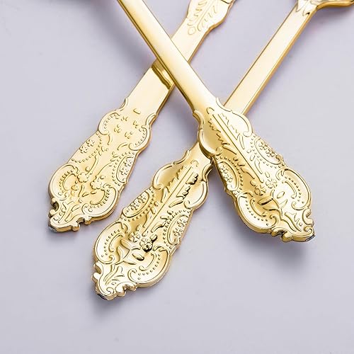 Miniatura 4 de N9R 120 cubiertos de plástico dorados, cubiertos desechables dorados que incluyen 40 tenedores, 40 cucharas, 40 cuchillos, cubiertos de plástico