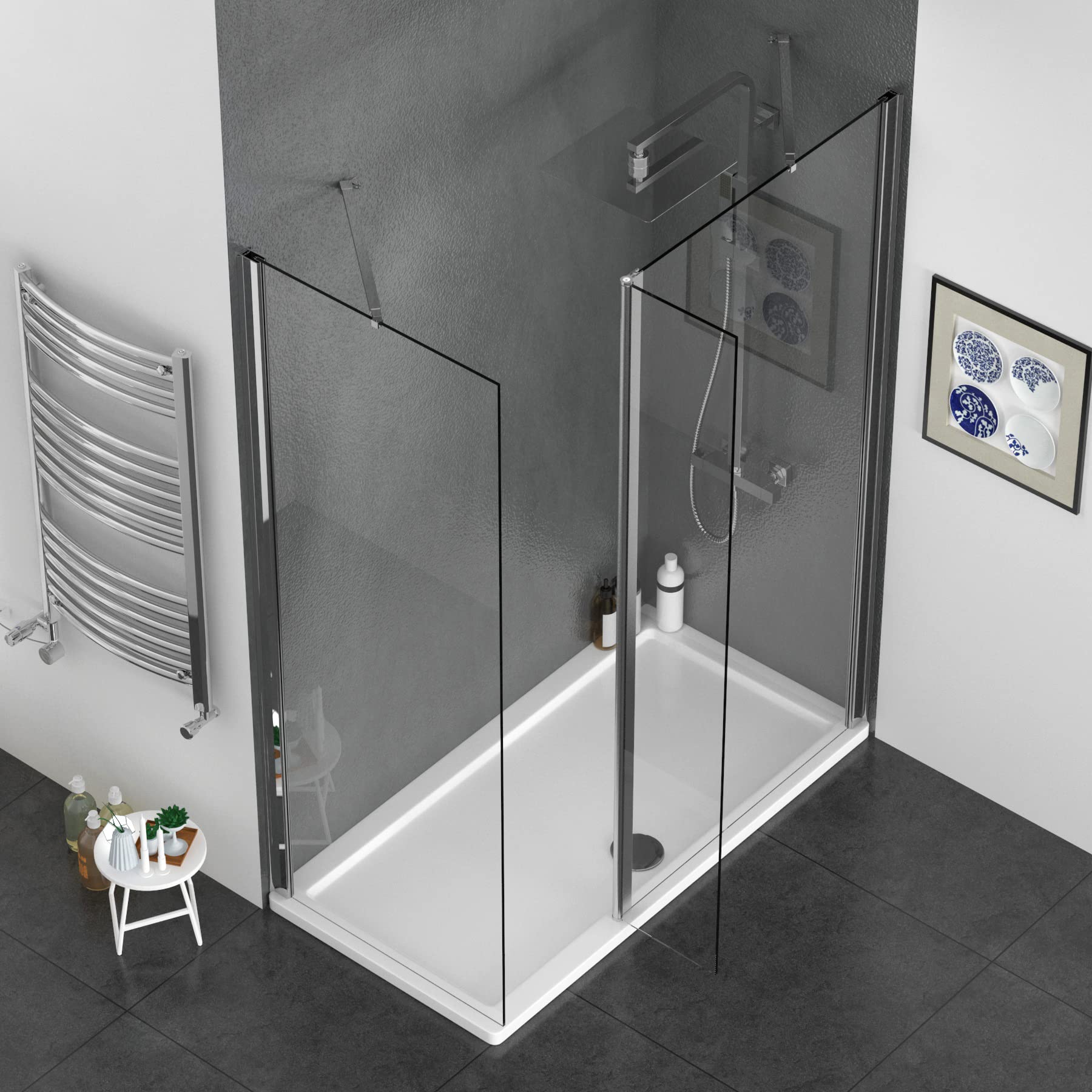 ELEGANT 700mm Walk In Shower Screen Glass Panel With 300mm Return Panel And 1400x800 Mm Shower Tray 1900mm Height8mm Easy Clean Glass Wet Room Screen Panel Enclosure 15420737