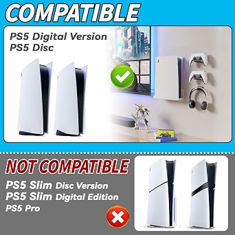 sciuU Wall Mount Compatible with PS5 PlayStation 5 Disc Edition/Digital Edition, 2mm Super-Hard Thickened Metal, Stand Holder Hook Accessories for PS5 Console, White