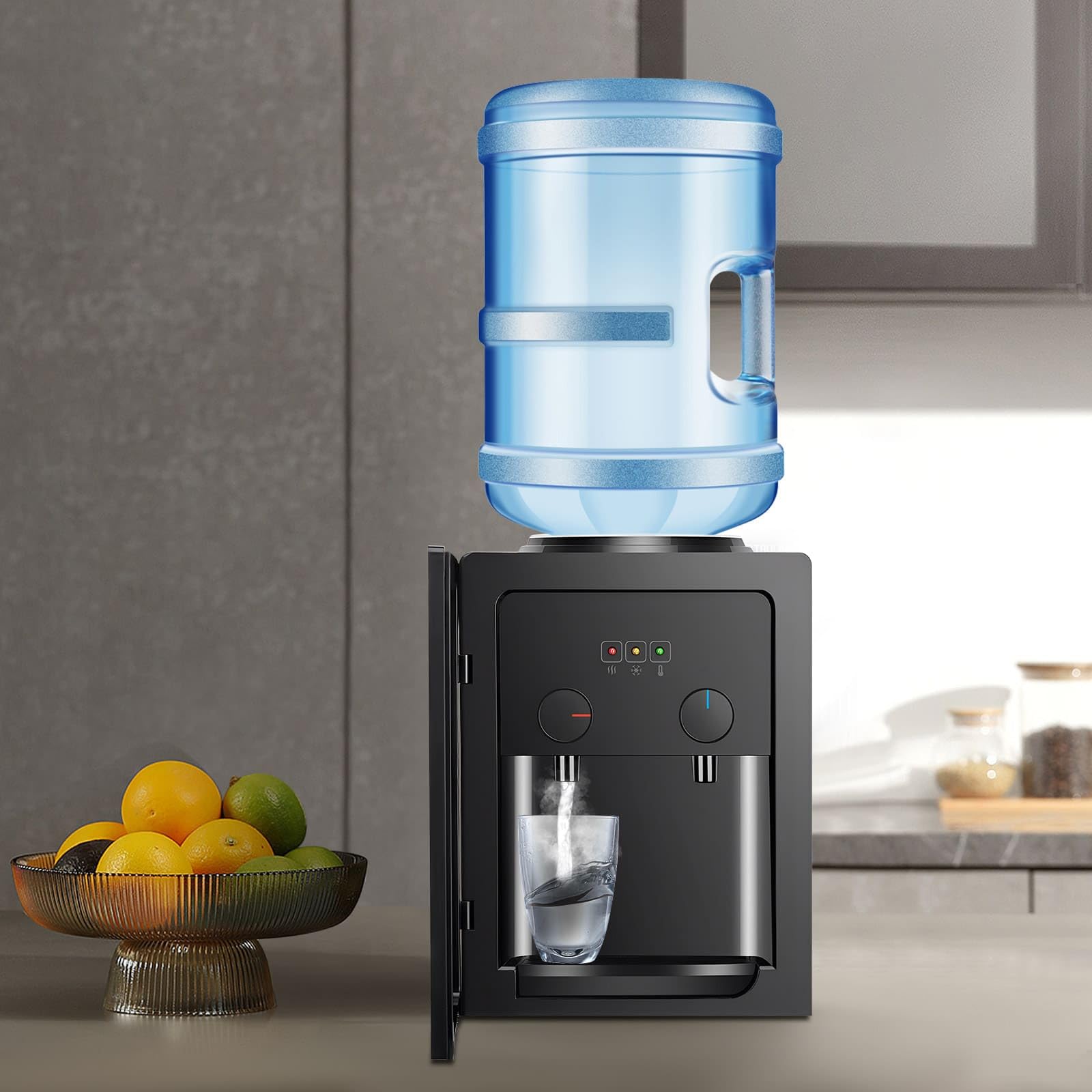 Distributeur d'eau Électrique, 550W Chauffe Rapide 10 Min, Compatible Bonbonnes 3.5L-18L, en PP et Acier Inoxydable, Design Compact, Idéal pour Bureau, Chambre, Salon