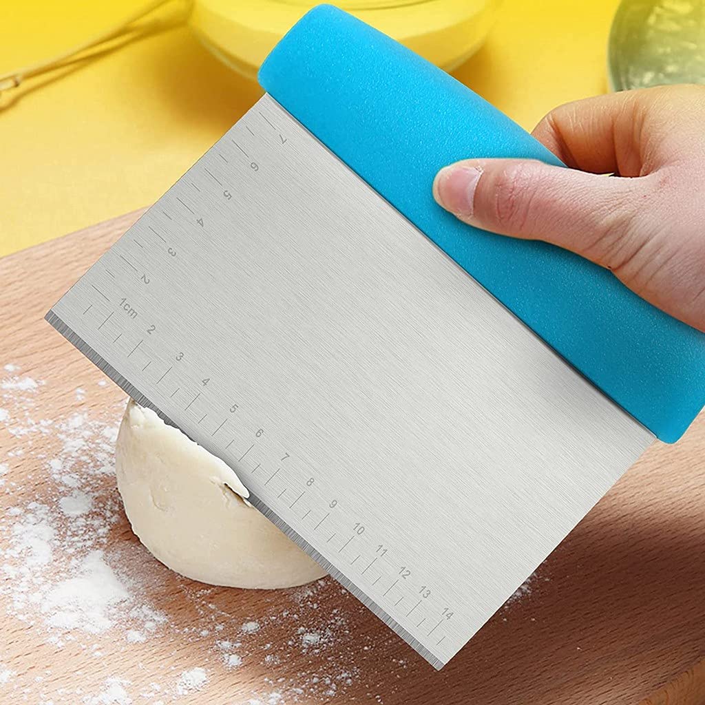 SwissHome Dough Scraper Baking Tools, Scale Dough Cutter Scraper Tool Kitchen Scraper and Chopper, Food Scraper Bread Cutter Bench Scraper for Baking Pastry Cake (1PCS, Blue) 1
