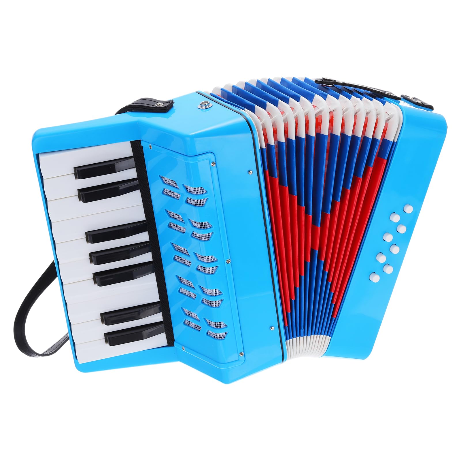 sourcing map Acordeón, 17 teclas, 8 botones de bajo, juguete de acordeón, mini instrumento musical ligero para adultos, principiantes, educativos, azul claro