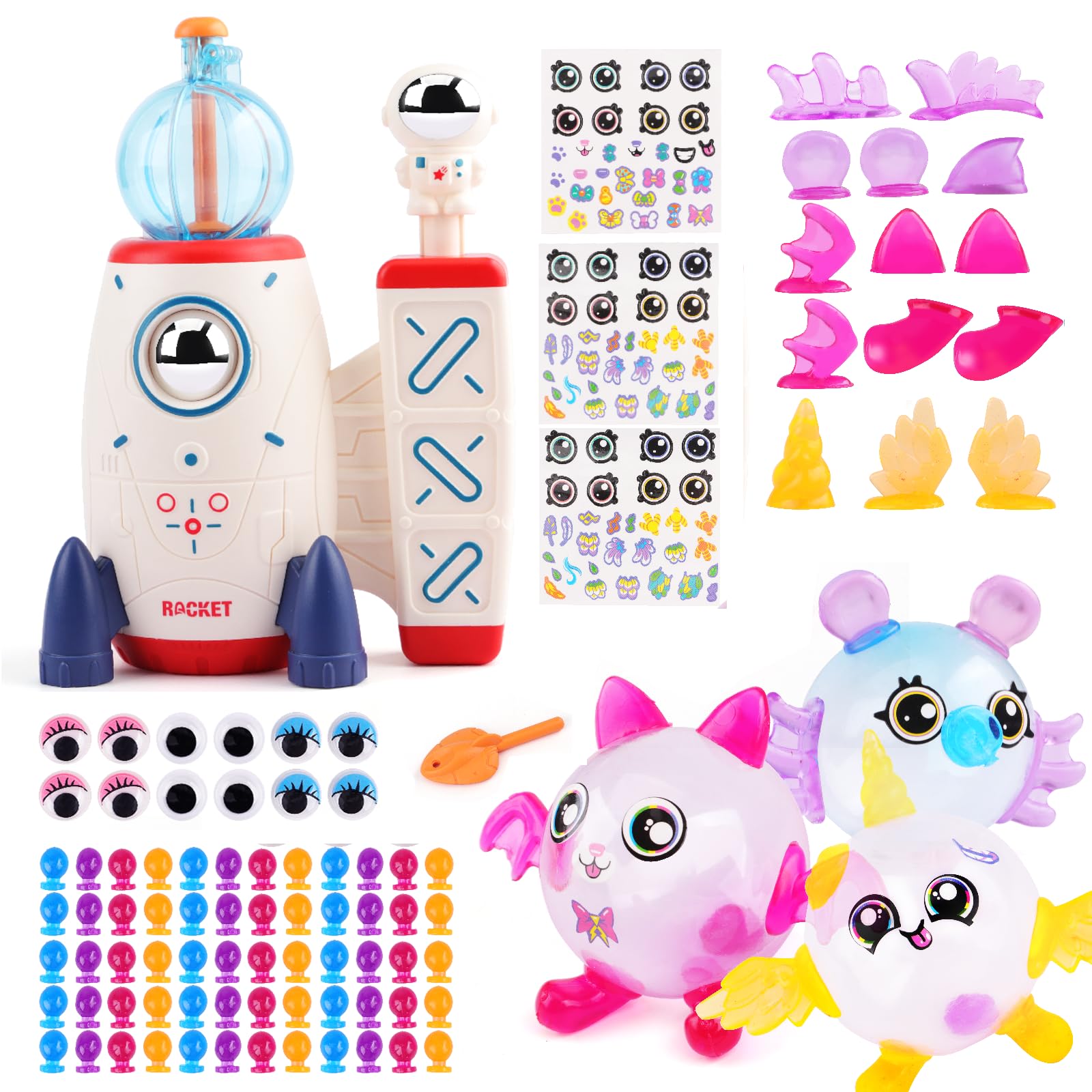 nicknack DIY Magic Sticky Balloon Kit for Kids, 195pcs Upgraded Nano Tape Bubble Kit with Rocket Power Machine, Make Your Own Magic Squishy Bubble Set, Craft Kit Gift for Boys Girls Ages 3-12