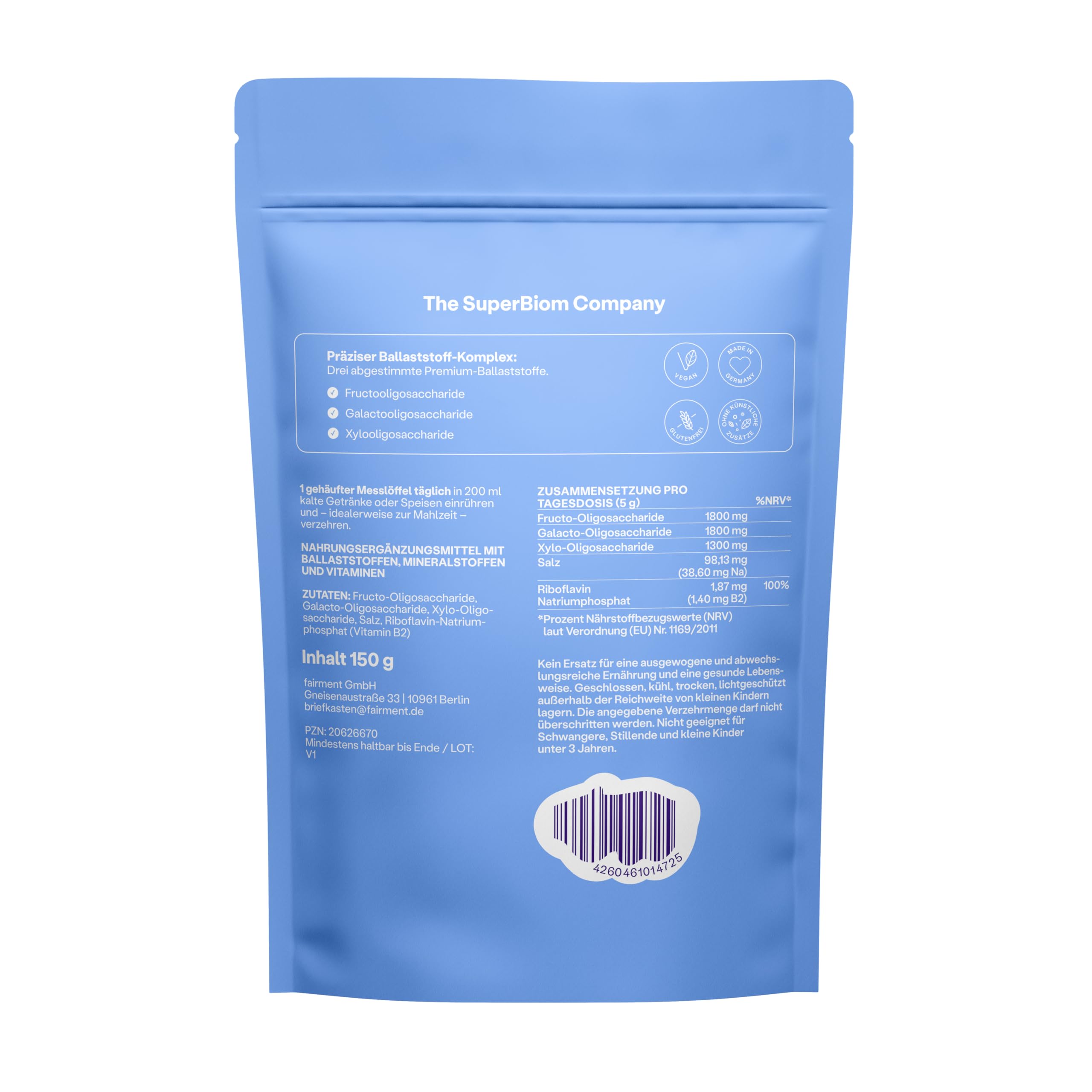 fairment SuperFiber® - Premium Ballaststoff-Komplex | Einfache Anwendung | Mit Experten entwickelt | Ohne Zusatzstoffe | Laktosefrei, Glutenfrei | 30 Tage Vorrat |150g Ballaststoffe Pulver