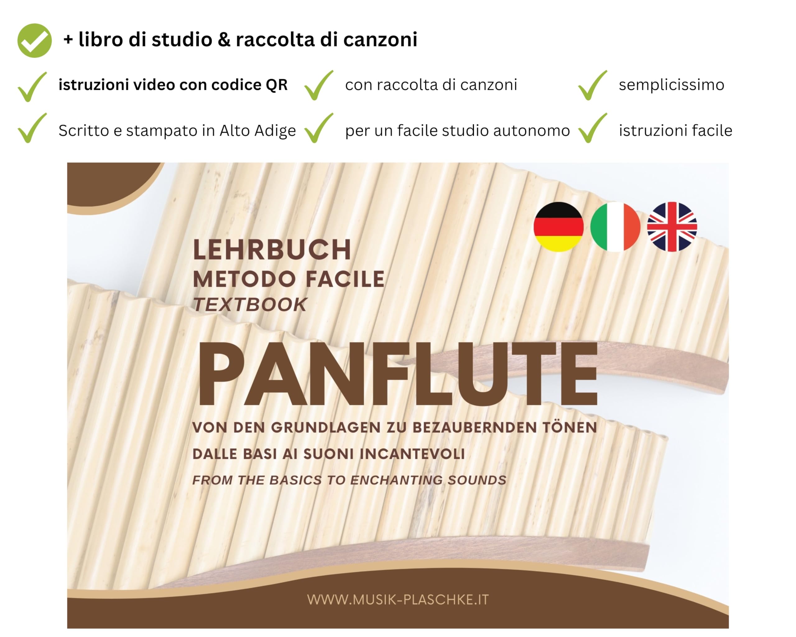 Flauto Di Pan In Legno Plaschke Con Cintura - Handmade In Alto Adige Con Libro Didattico - Foto 5