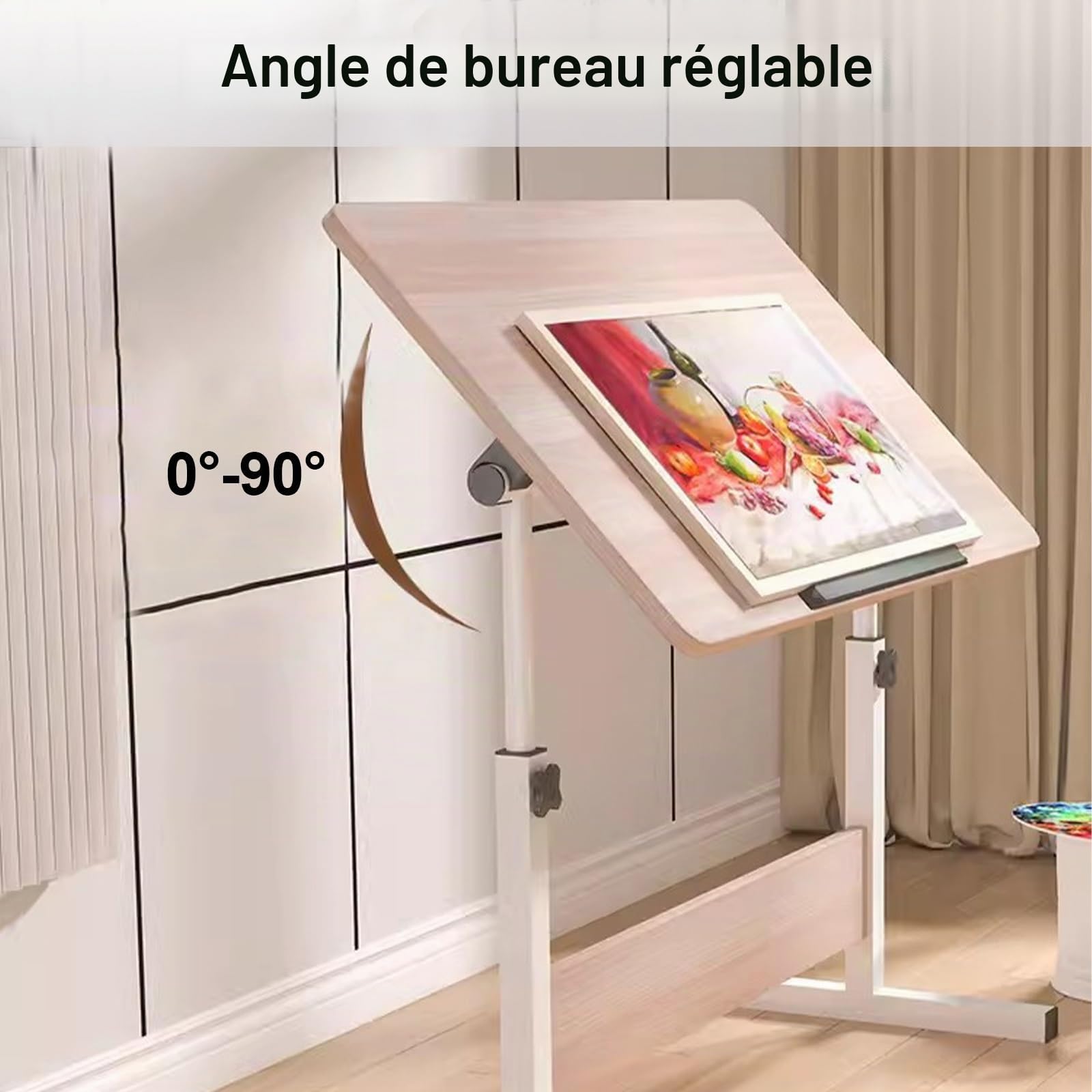 Table à Dessin, Chevalet Peinture, Chevalet Bois, Chevalets de Table pour Artistes, Hauteur et Angle Réglables, Table Ordinateur, pour La Maison, Le Bureau(White,19.6x31.4in/50x80cm)