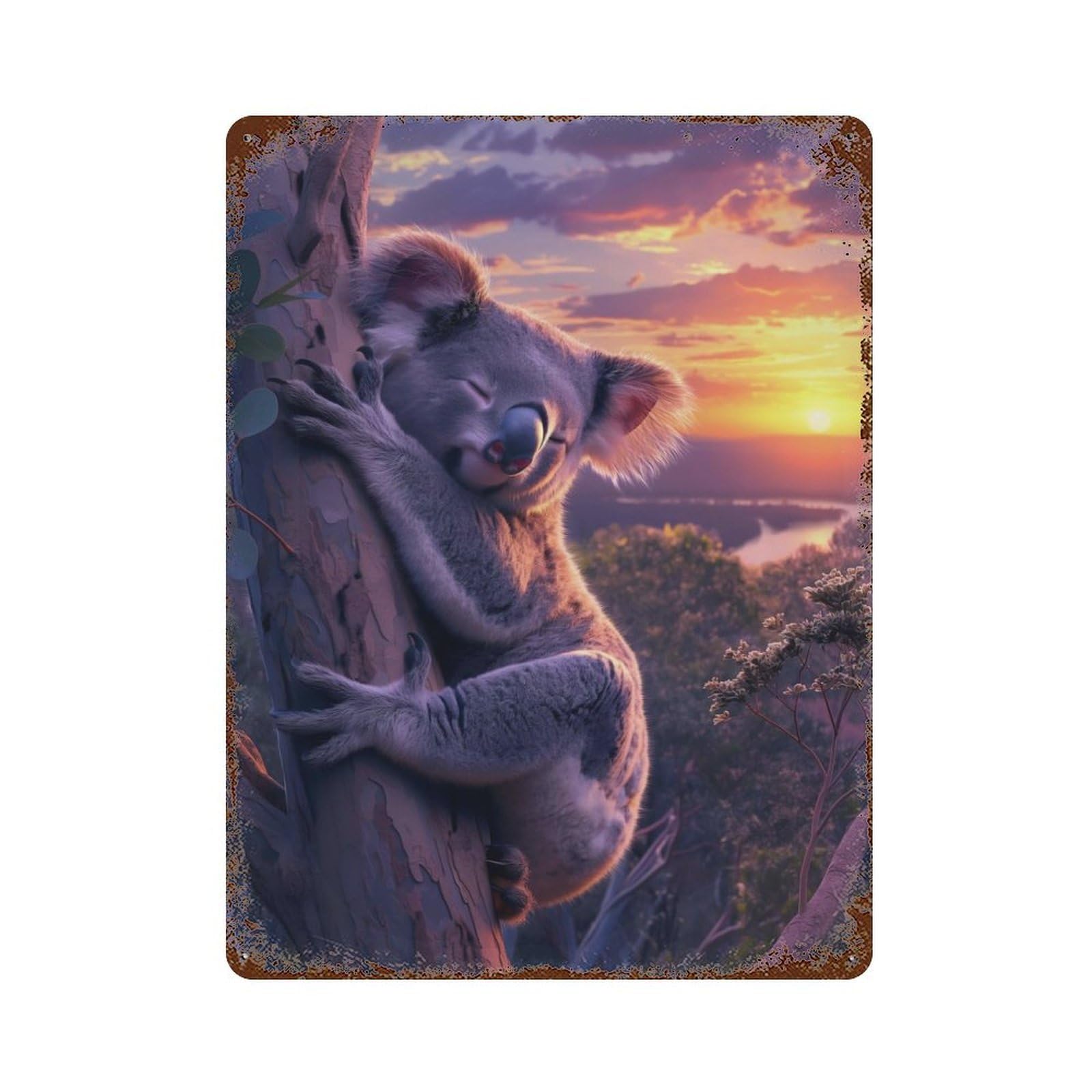Koalas Sunset Embrace Vintage Wall Sign 15.7"x11.8", Rust Effect Metal Decor for Basement, Hobby Room And Garage Decor