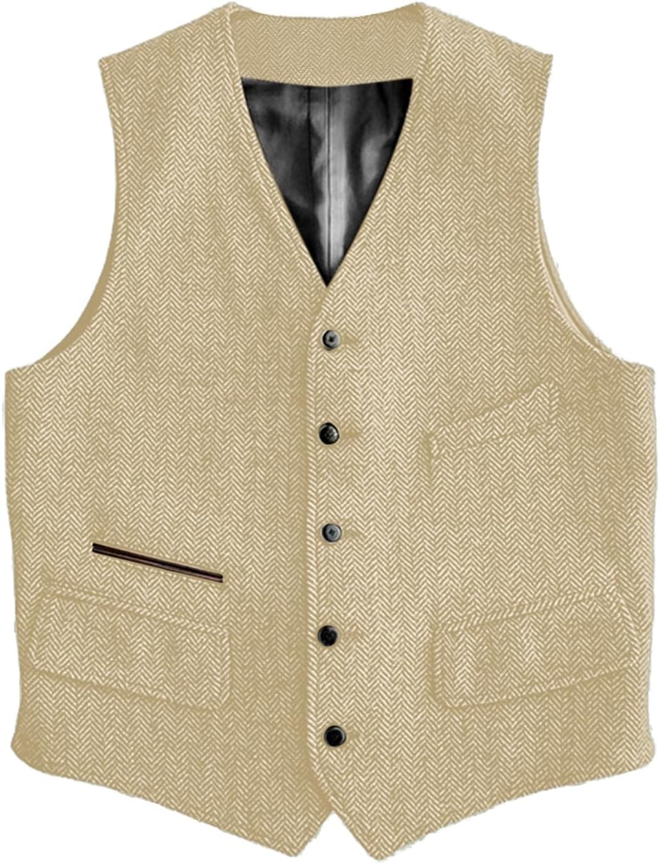 SOLOVEDRESS Mens Vintage Classic Herringbone Pattern Suit Vest V Neck Casual Wool Blend Waistcoat for Men