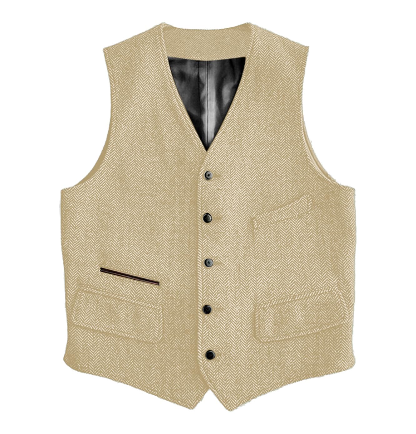Solovedress Wool Suit Vest Formal Regular Fit Vest Suit Vest for Wedding Groomsmen, champagne, XXL